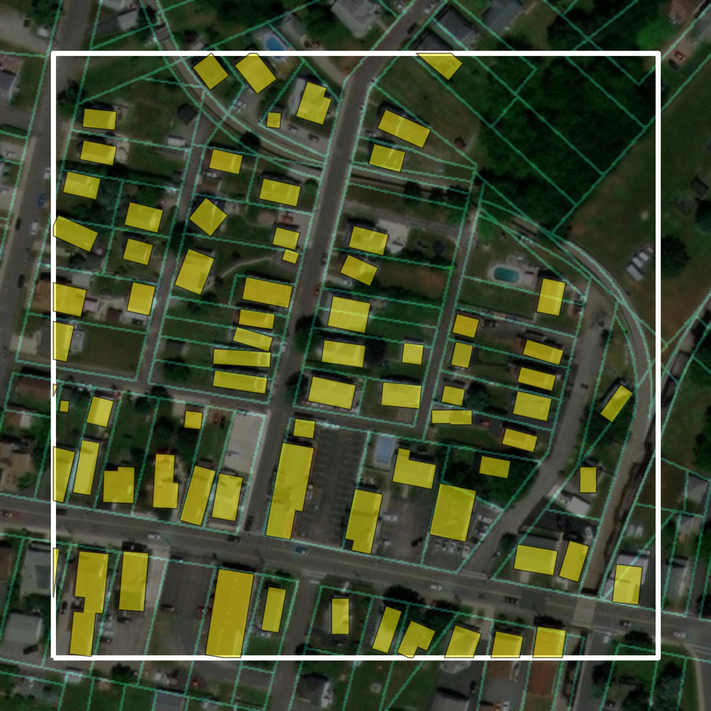 This image shows parcel and building data in Lackawanna County created using GIS data in Equator.