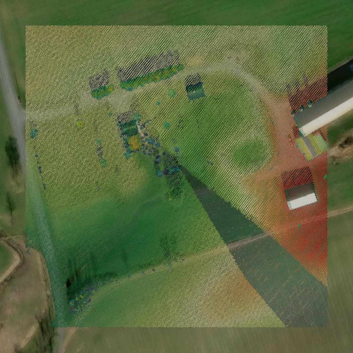 This image shows a LiDAR point cloud in Lebanon County created using GIS data in Equator.