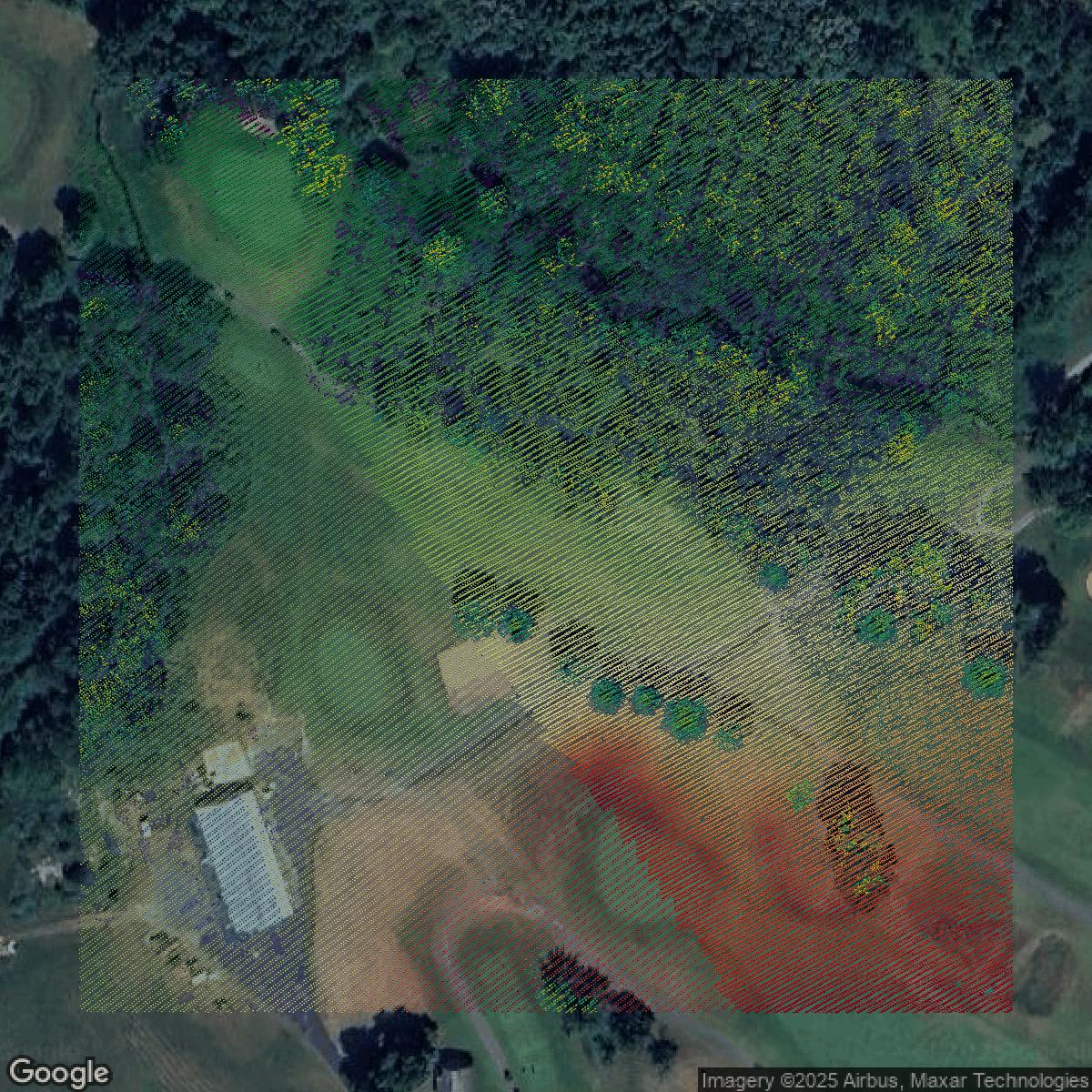 This image shows a LiDAR point cloud in Lehigh County created using GIS data in Equator.