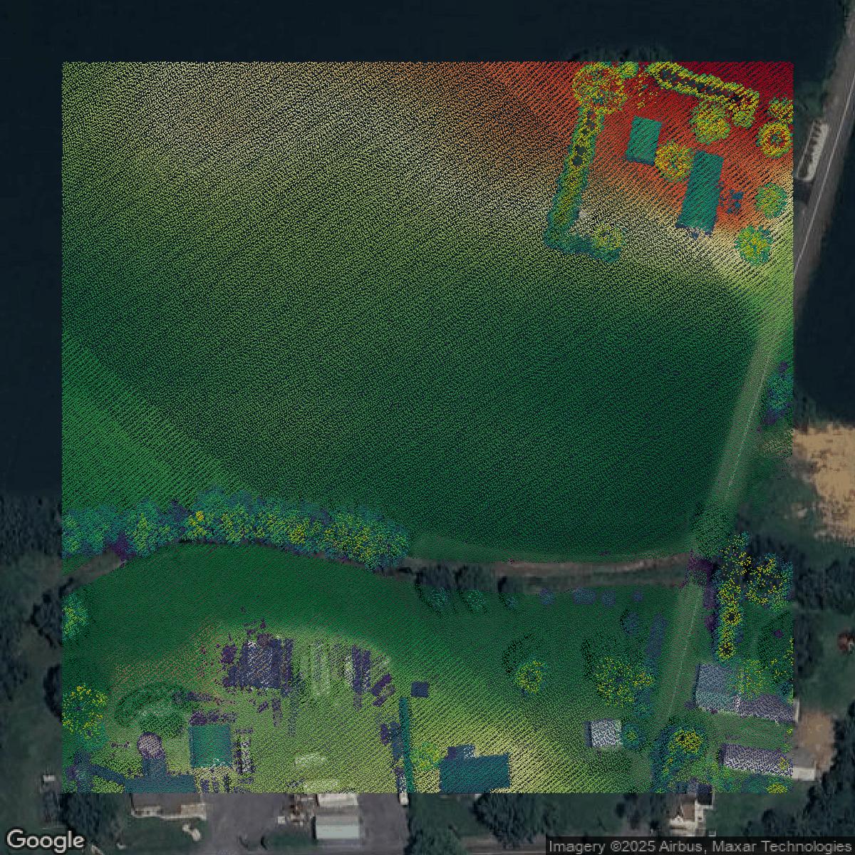 This image shows a LiDAR point cloud in Lehigh County created using GIS data in Equator.