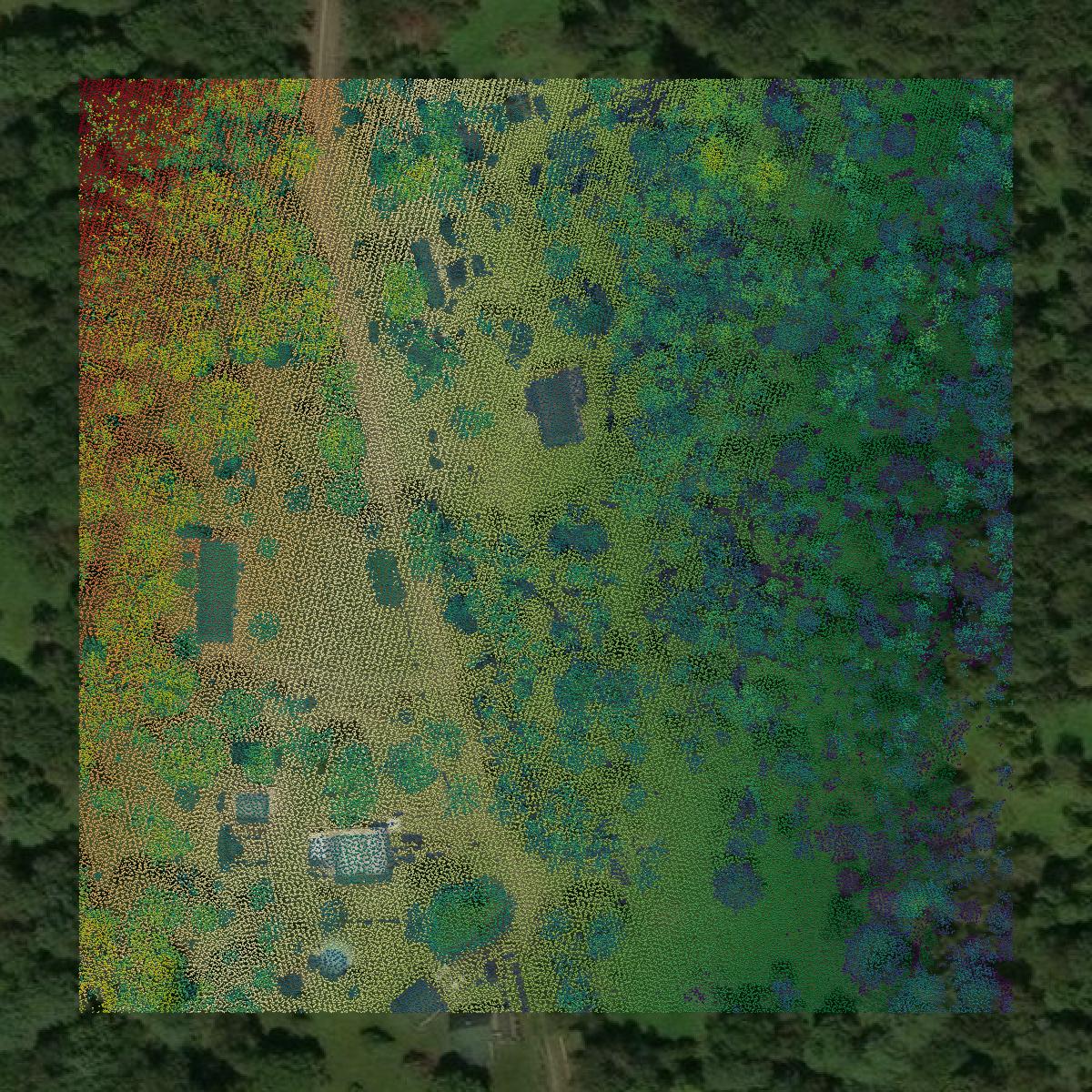 This image shows a LiDAR point cloud in Luzerne County created using GIS data in Equator.