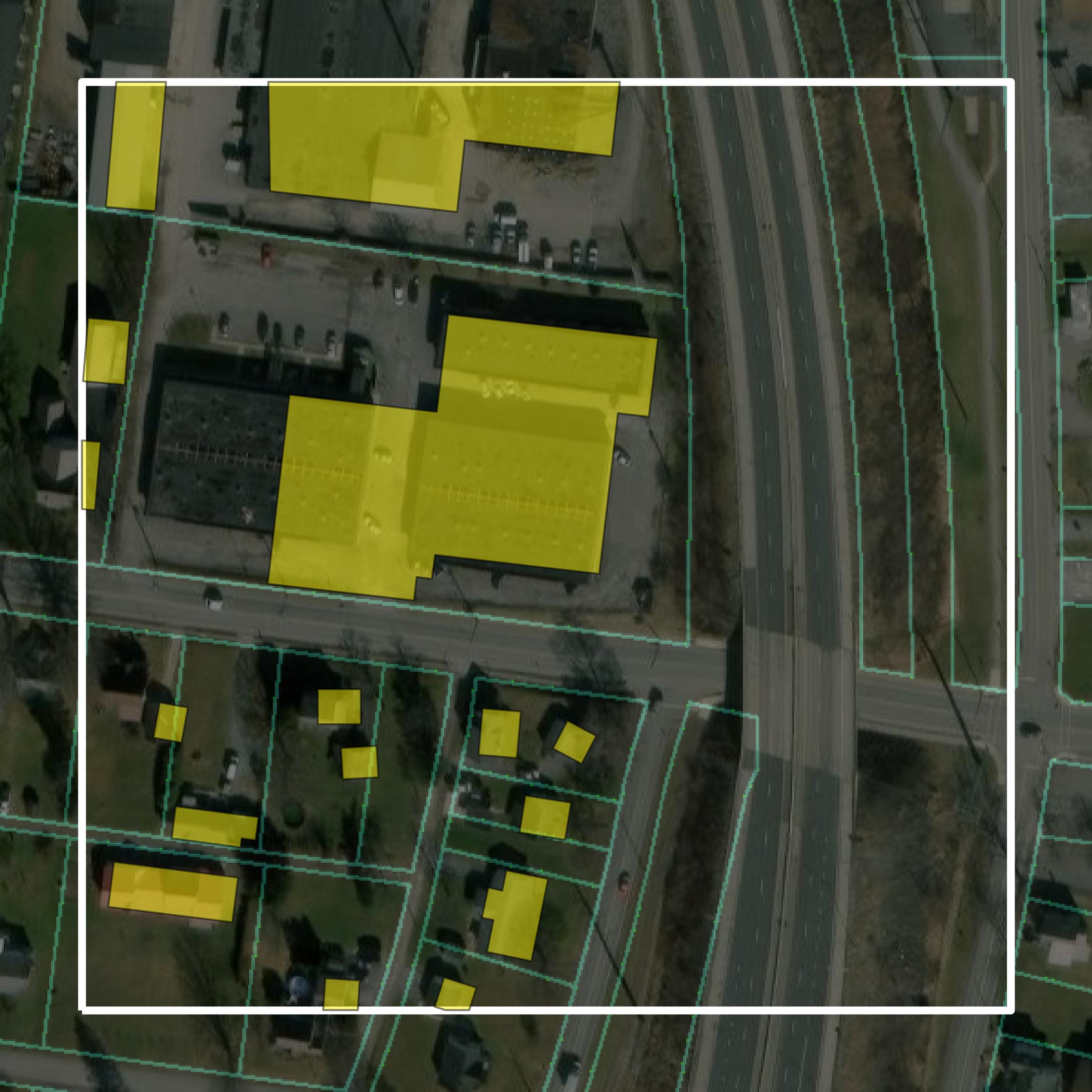 This image shows parcel and building data in Lycoming County created using GIS data in Equator.