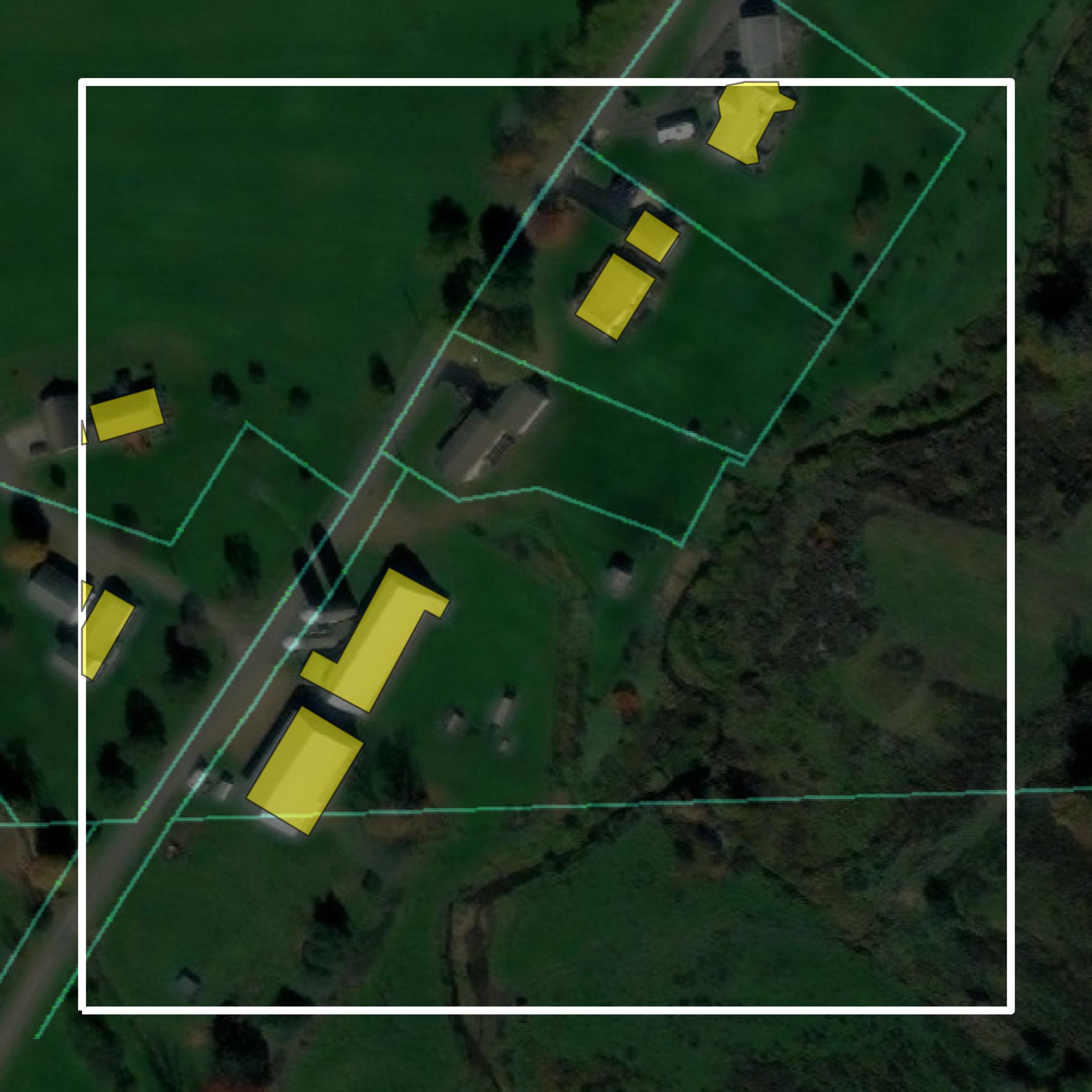 This image shows parcel and building data in McKean County created using GIS data in Equator.