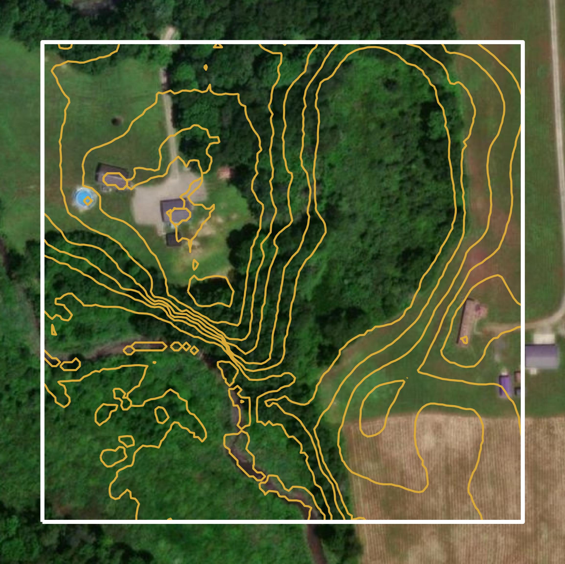 This image shows a contour map in Mercer County created using GIS data in Equator.