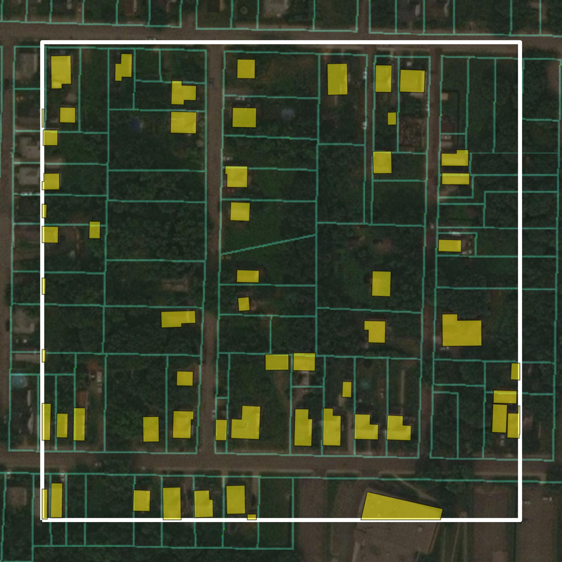 This image shows parcel and building data in Mercer County created using GIS data in Equator.