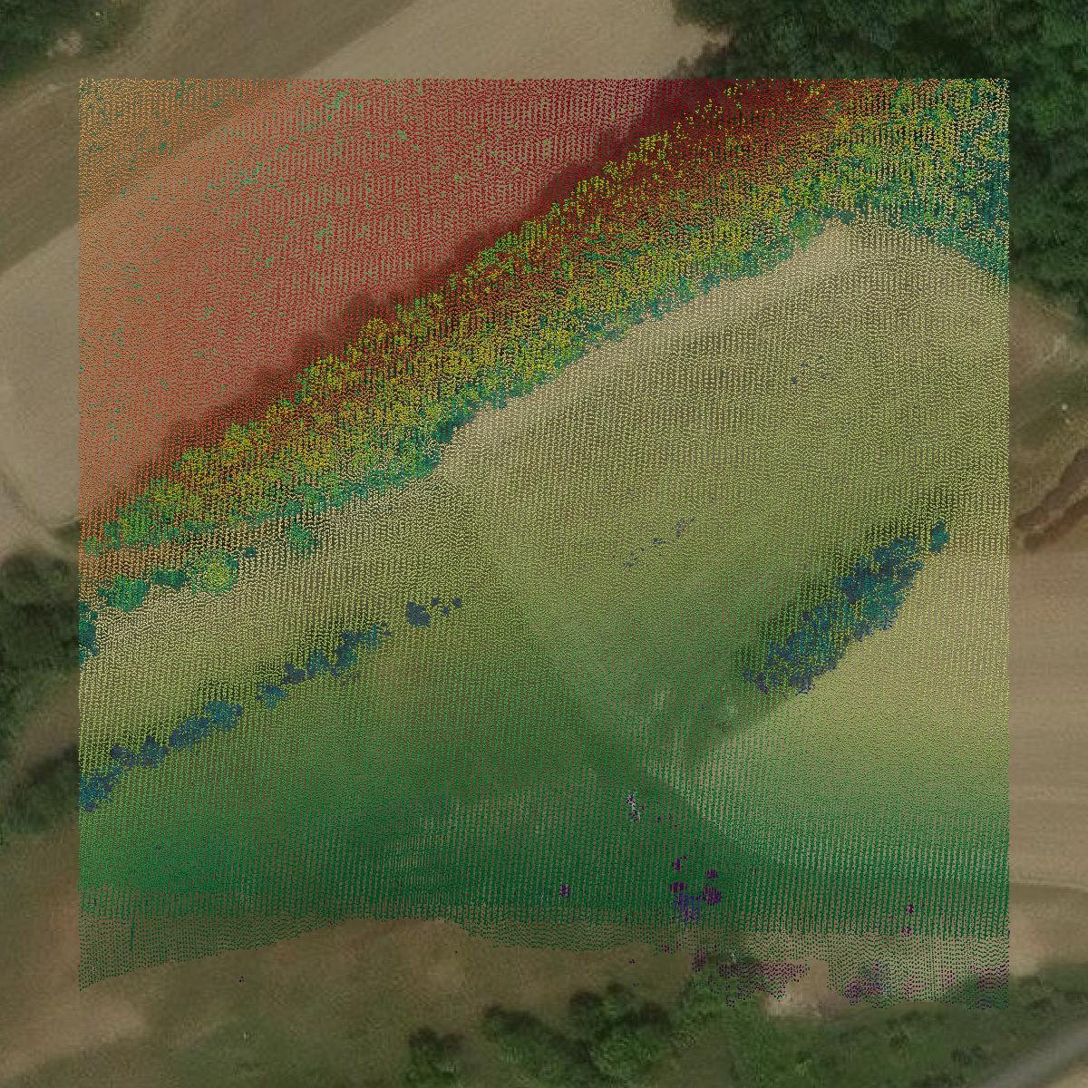 This image shows a LiDAR point cloud in Mifflin County created using GIS data in Equator.