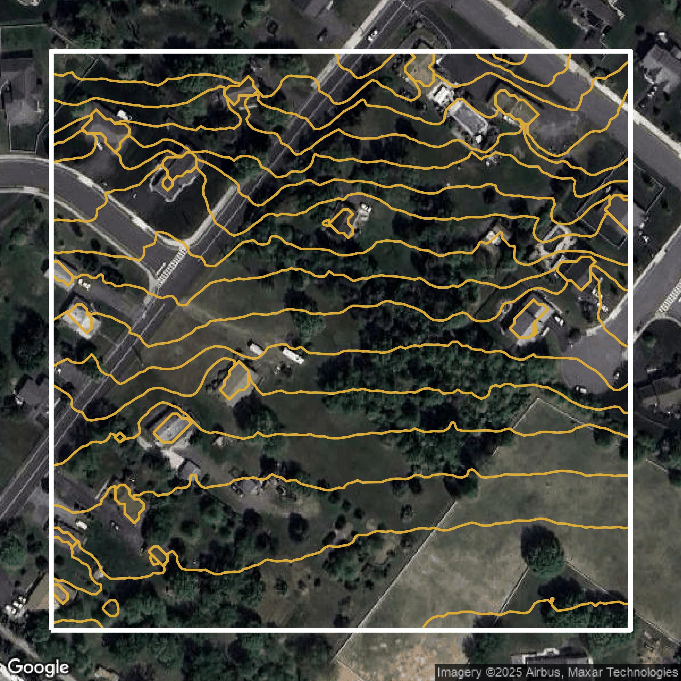 This image shows a contour map in Montgomery County created using GIS data in Equator.