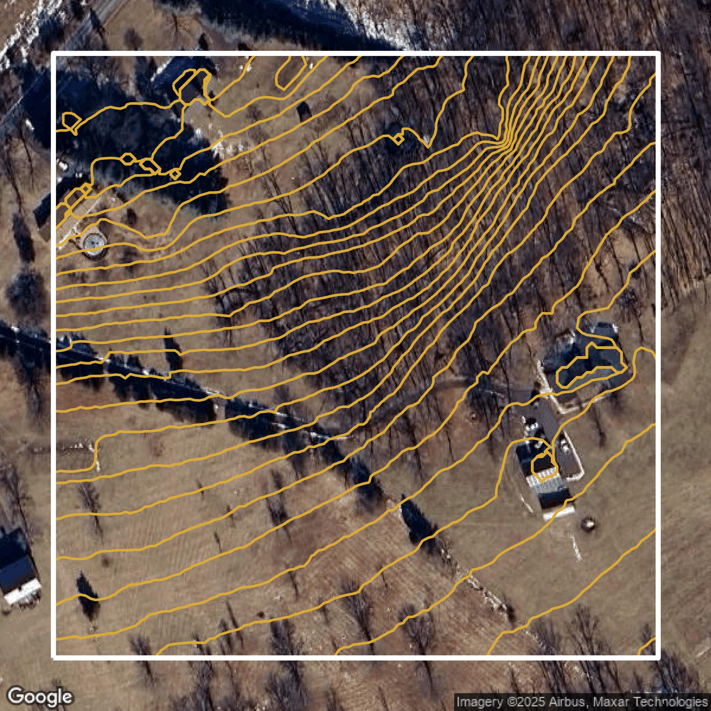 This image shows a contour map in Montgomery County created using GIS data in Equator.
