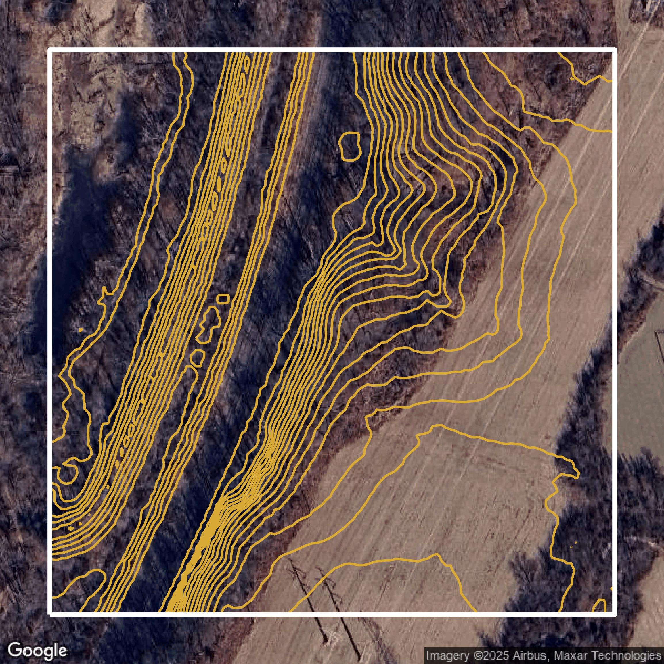 This image shows a contour map in Montgomery County created using GIS data in Equator.