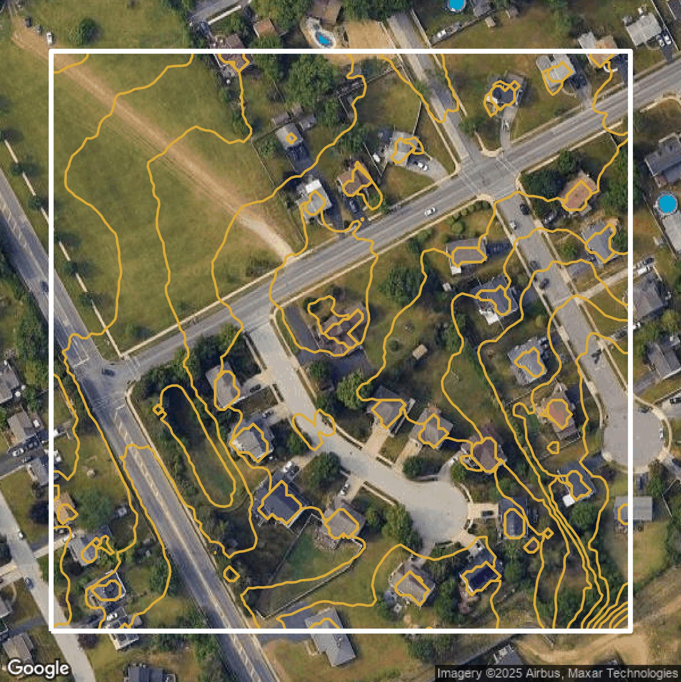 This image shows a contour map in Montgomery County created using GIS data in Equator.