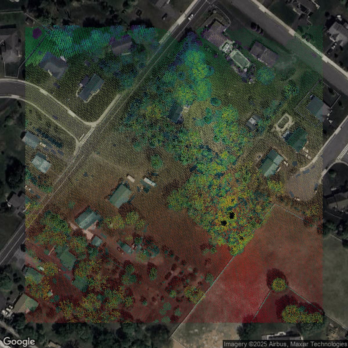 This image shows a LiDAR point cloud in Montgomery County created using GIS data in Equator.