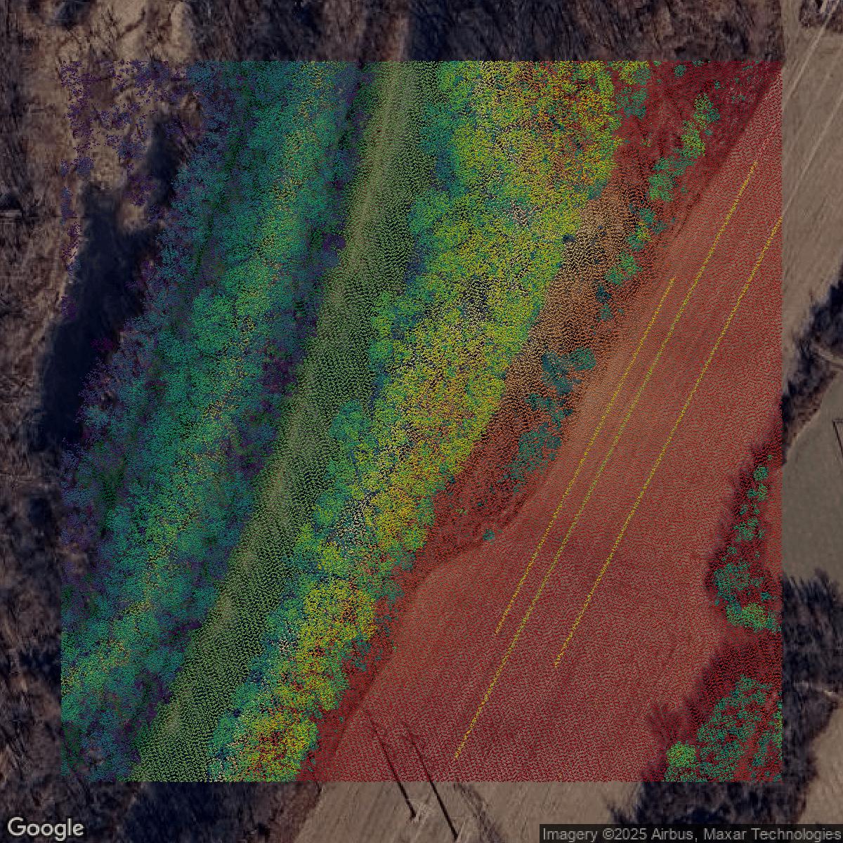 This image shows a LiDAR point cloud in Montgomery County created using GIS data in Equator.