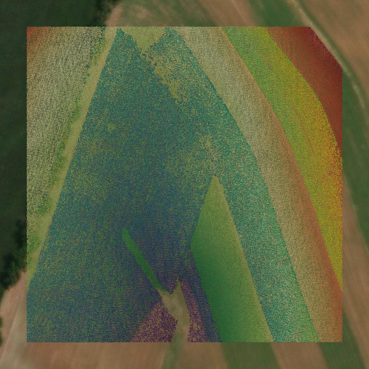 This image shows a LiDAR point cloud in Montour County created using GIS data in Equator.