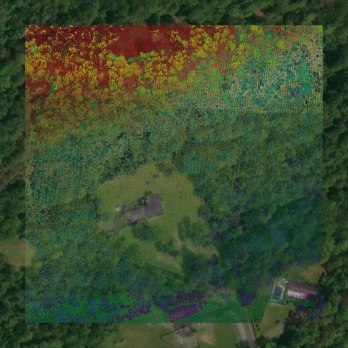 This image shows a LiDAR point cloud in Perry County created using GIS data in Equator.