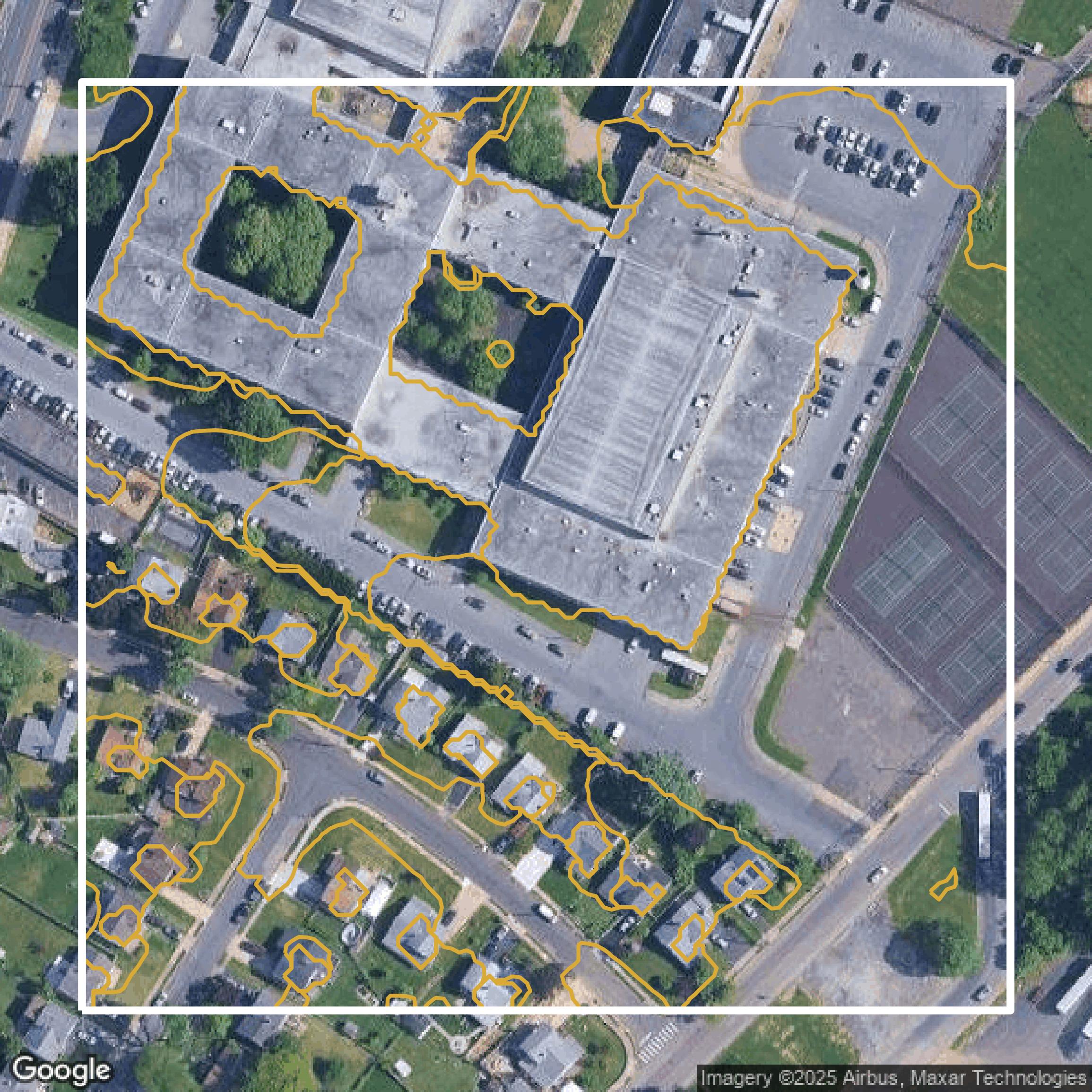 This image shows a contour map in Philadelphia County created using GIS data in Equator.