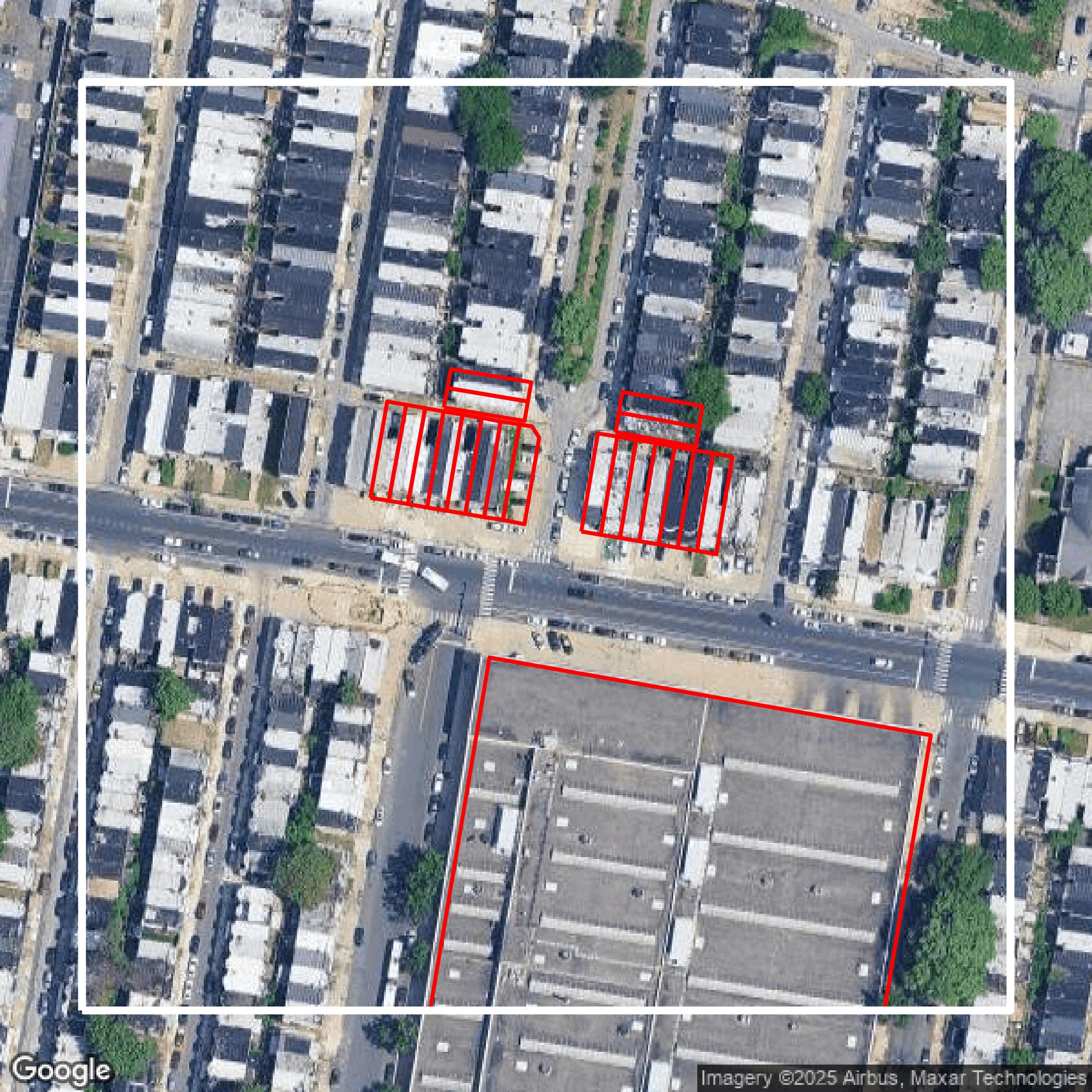 This image shows parcel and building data in Philadelphia County created using GIS data in Equator.