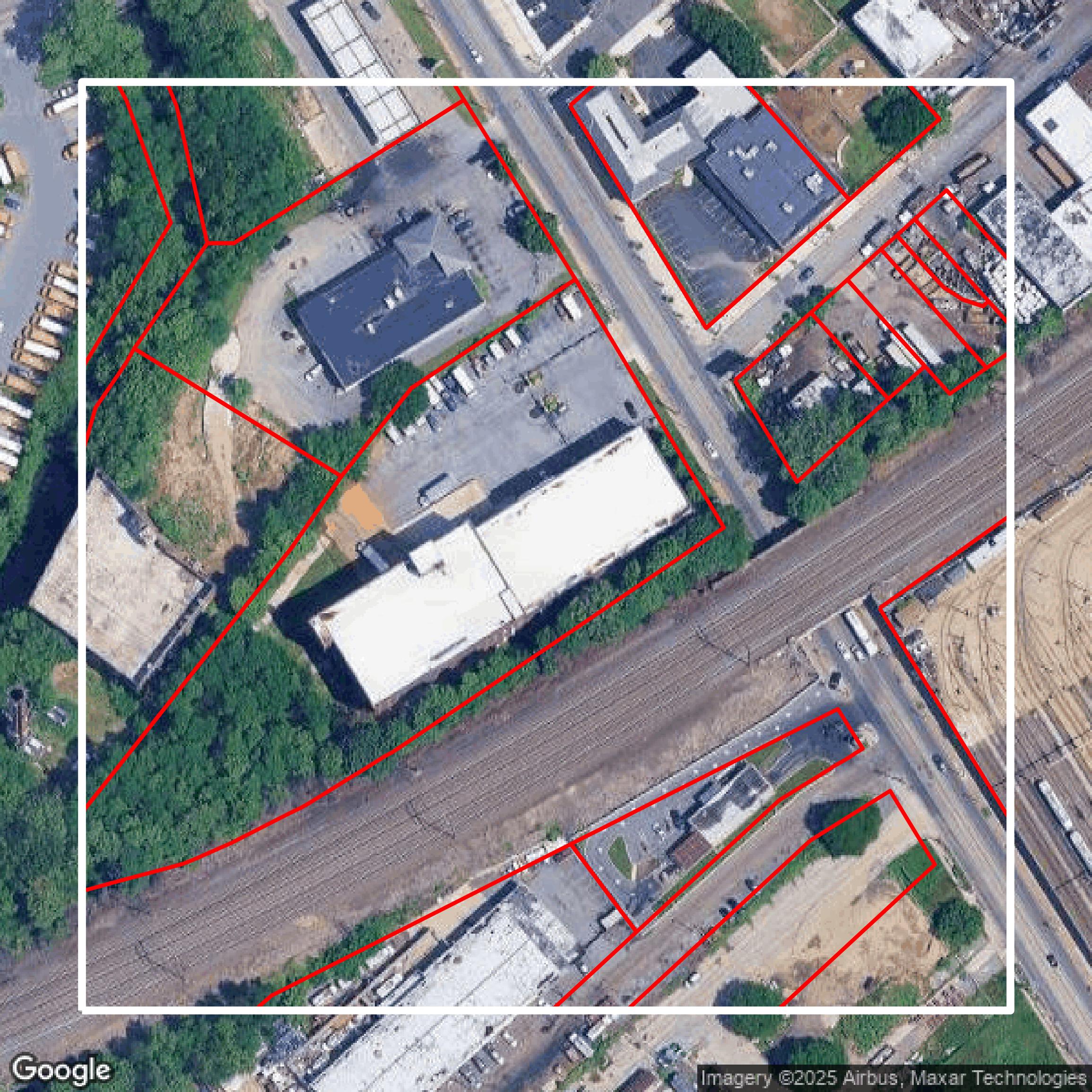 This image shows parcel and building data in Philadelphia County created using GIS data in Equator.