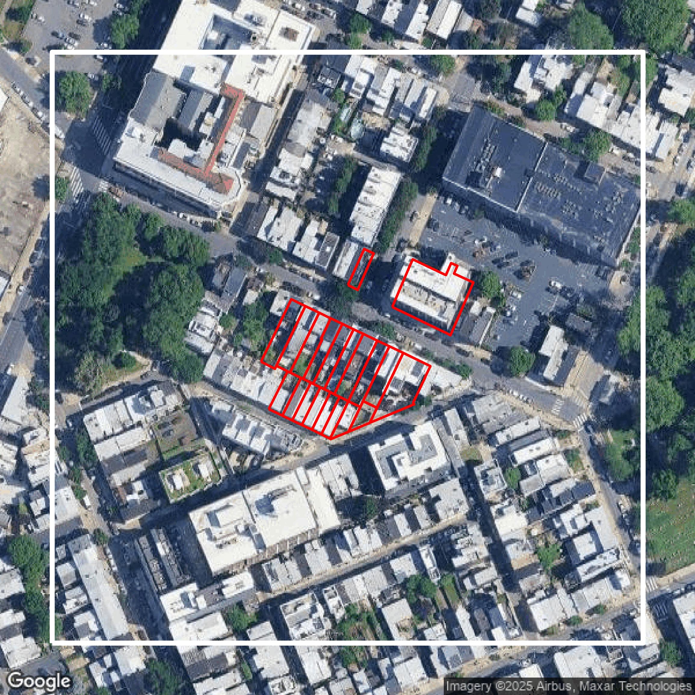 This image shows parcel and building data in Philadelphia County created using GIS data in Equator.