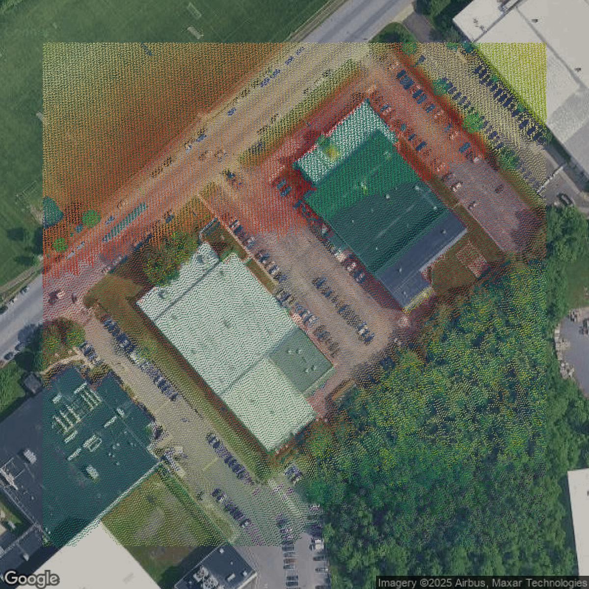 This image shows a LiDAR point cloud in Philadelphia County created using GIS data in Equator.