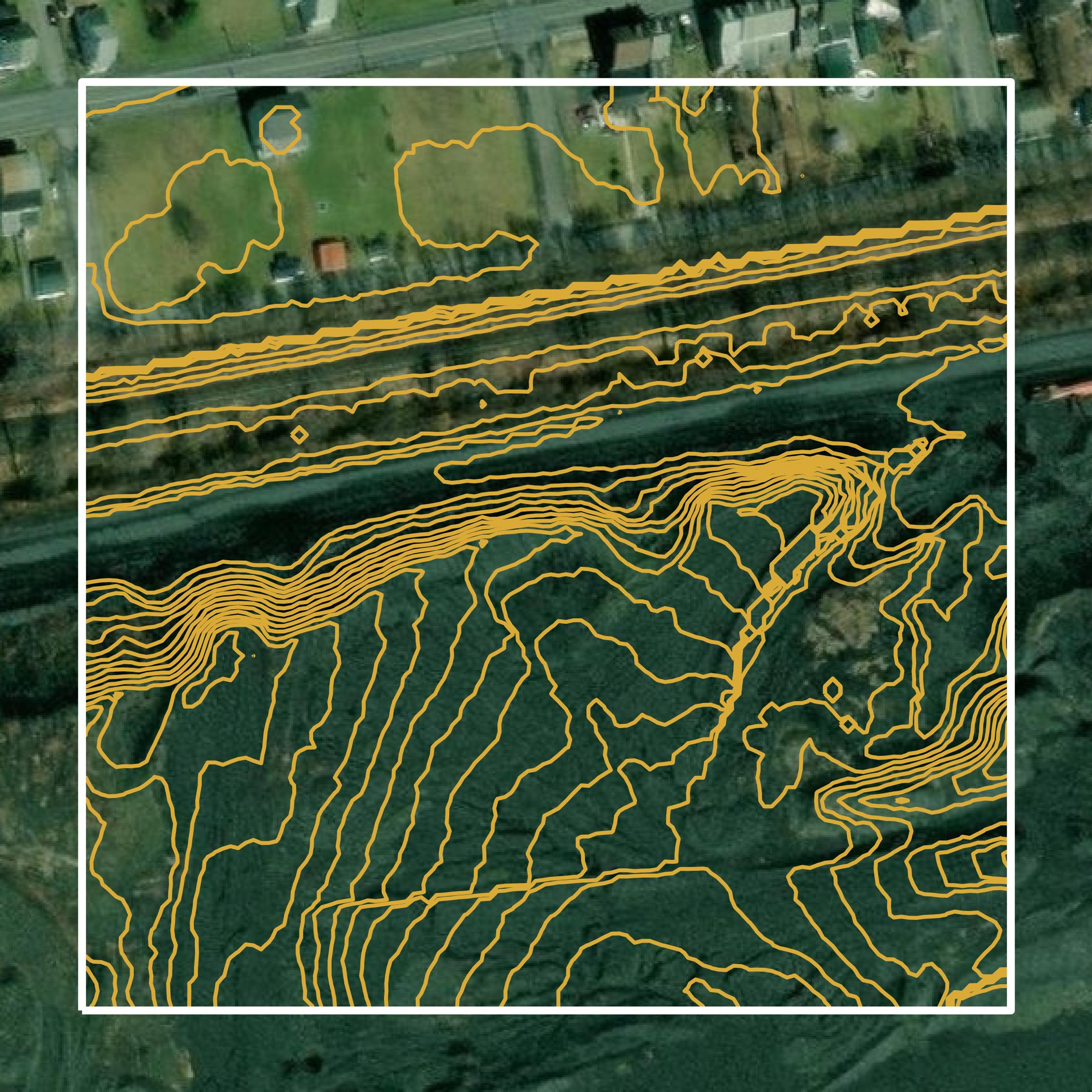This image shows a contour map in Schuylkill County created using GIS data in Equator.