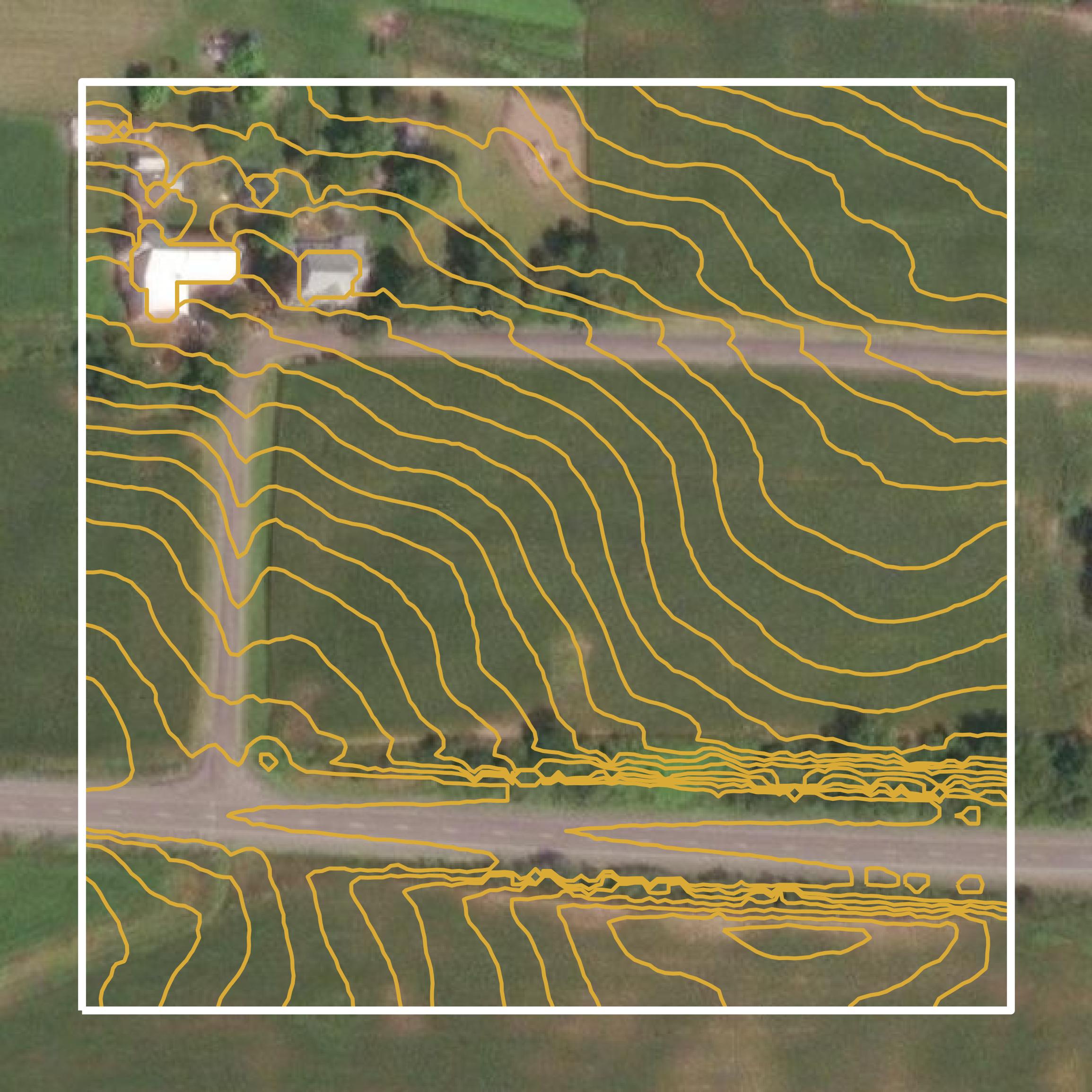 This image shows a contour map in Snyder County created using GIS data in Equator.