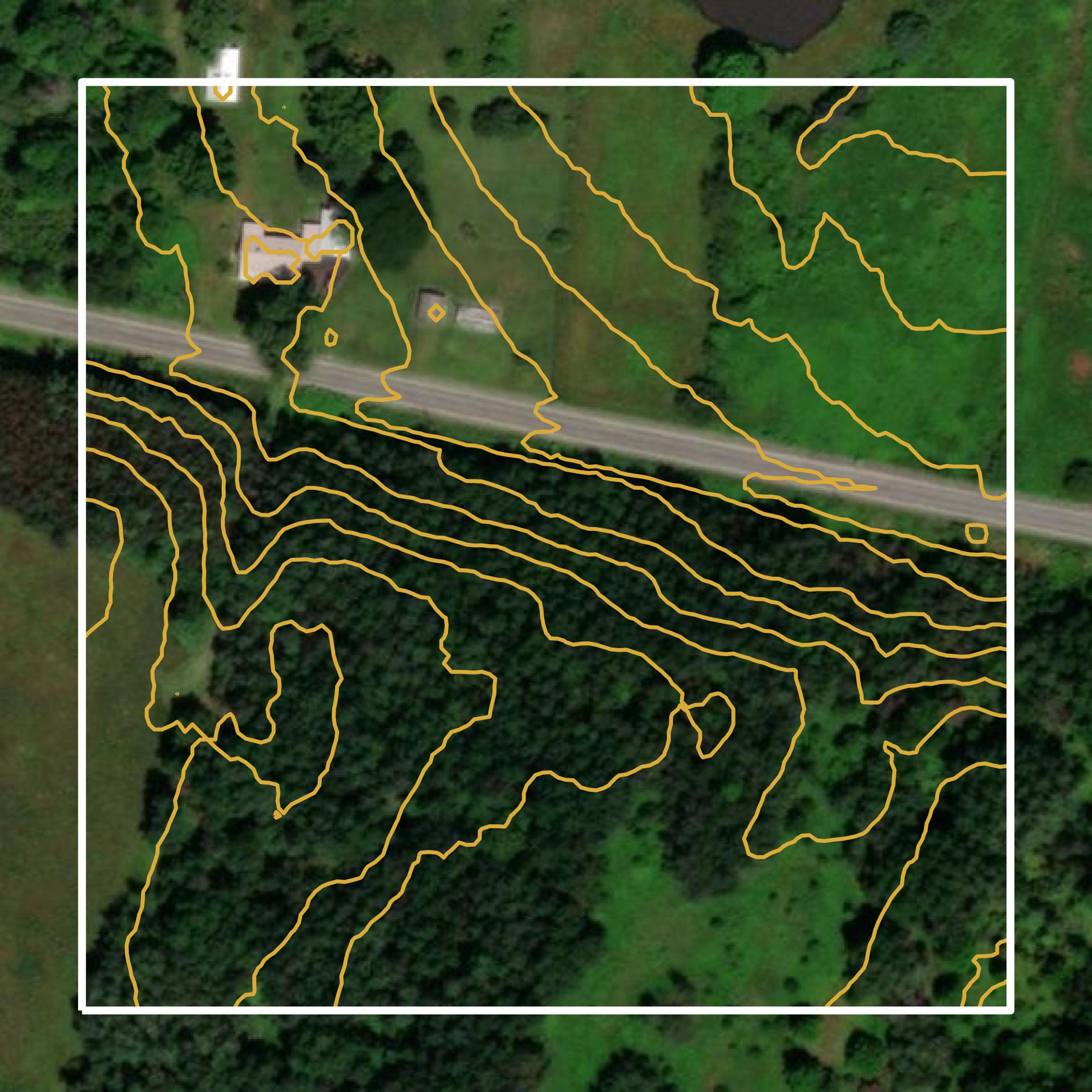 This image shows a contour map in Venango County created using GIS data in Equator.