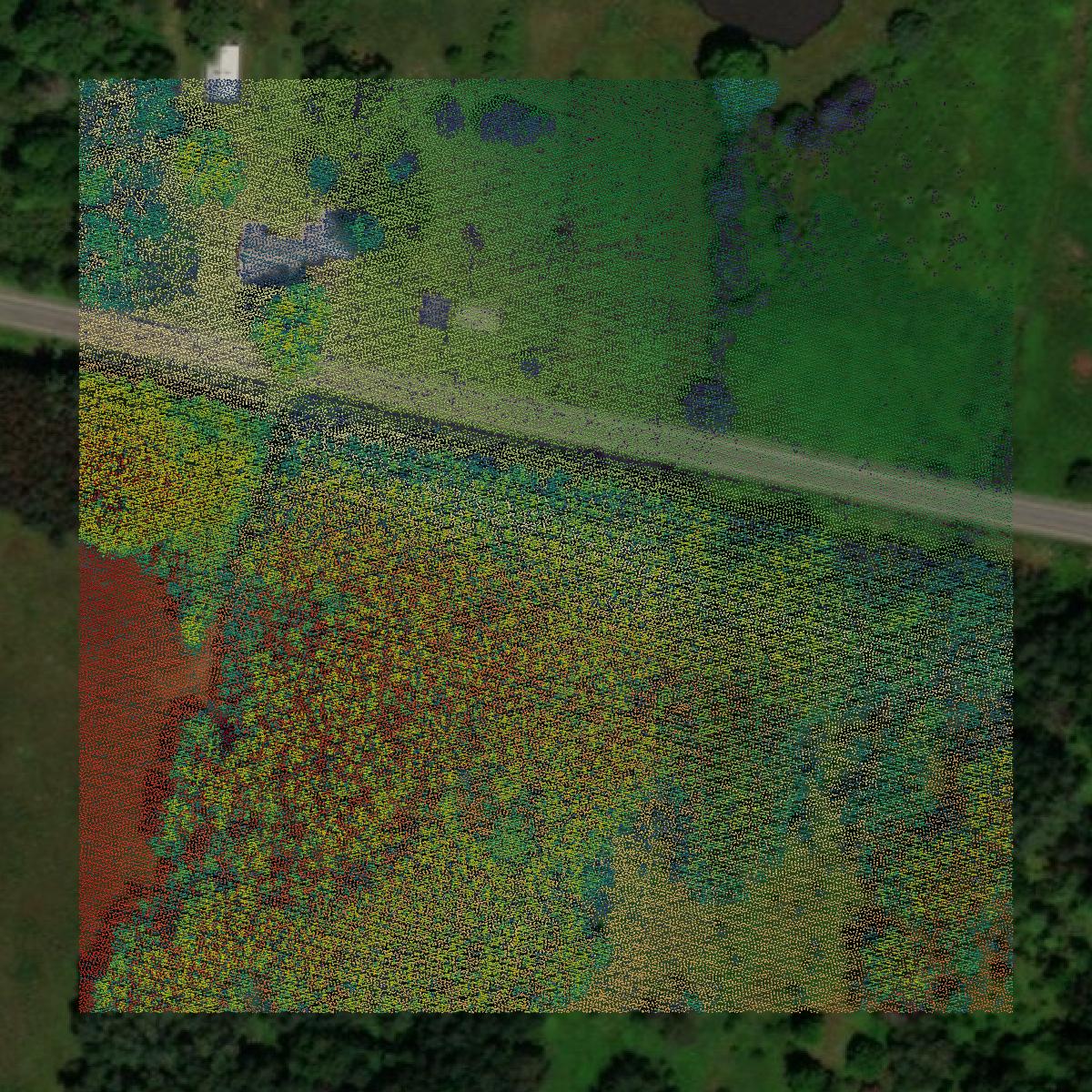 This image shows a LiDAR point cloud in Venango County created using GIS data in Equator.