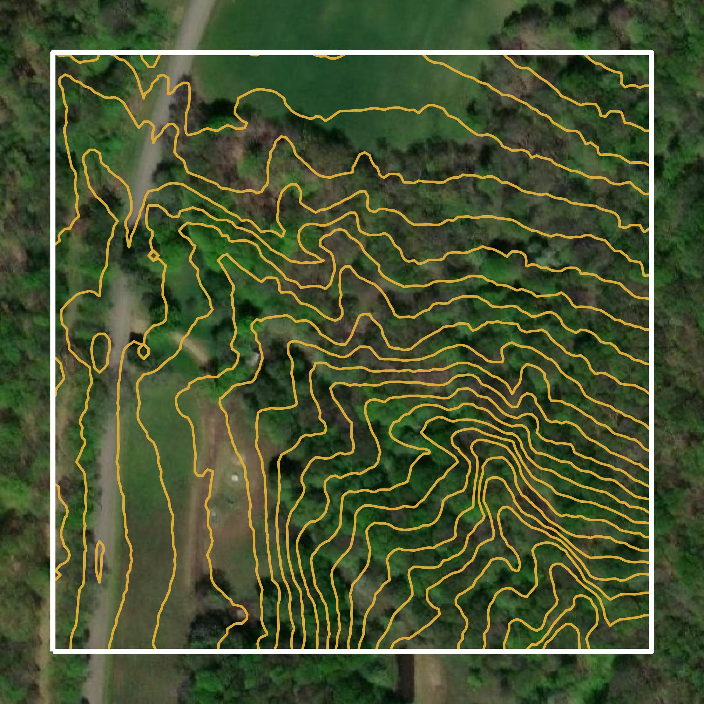 This image shows a contour map in Warren County created using GIS data in Equator.