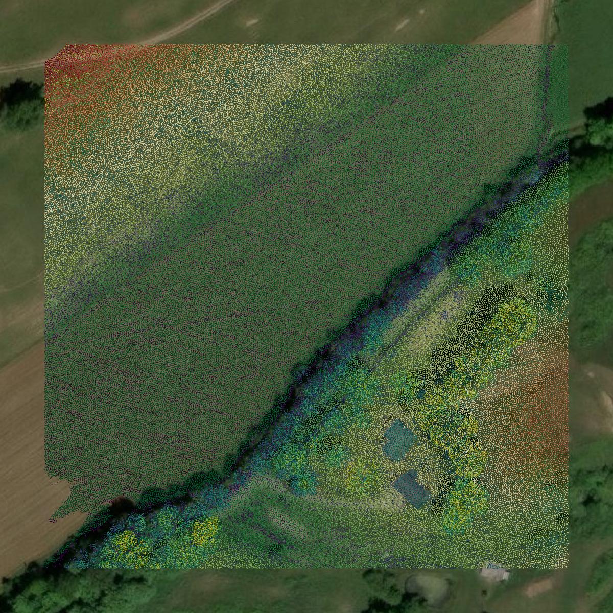 This image shows a LiDAR point cloud in Washington County created using GIS data in Equator.