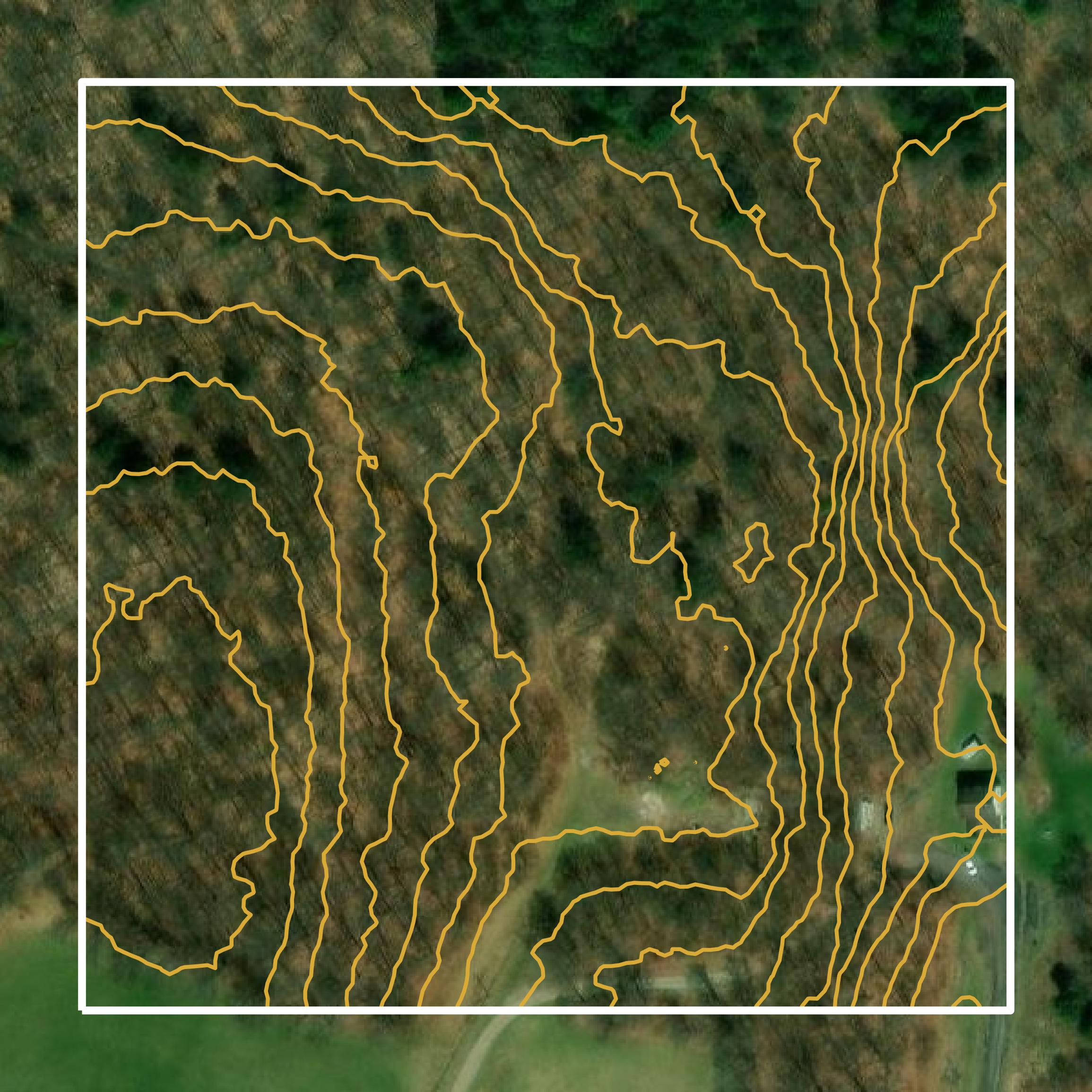 This image shows a contour map in Wayne County created using GIS data in Equator.