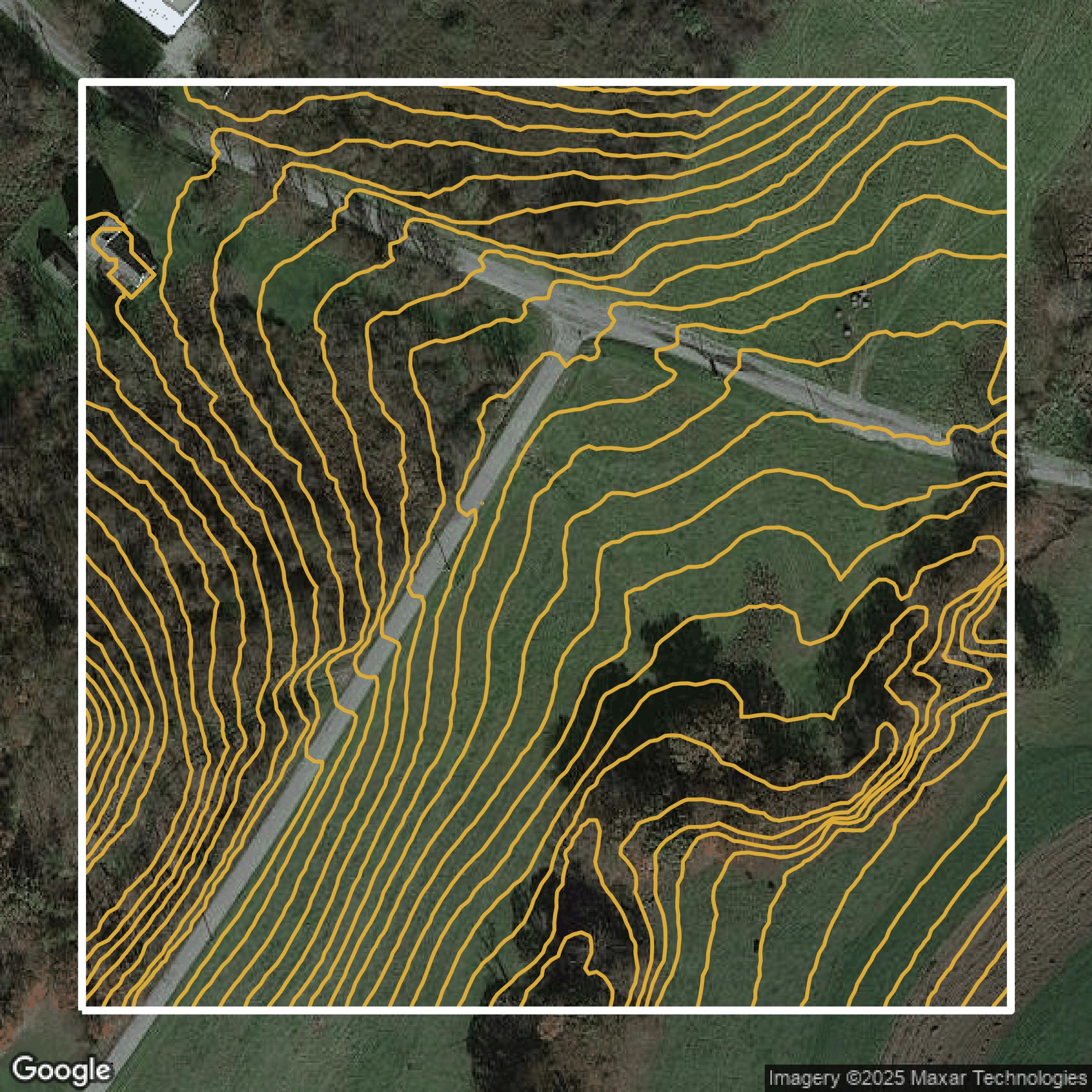 This image shows a contour map in Westmoreland County created using GIS data in Equator.