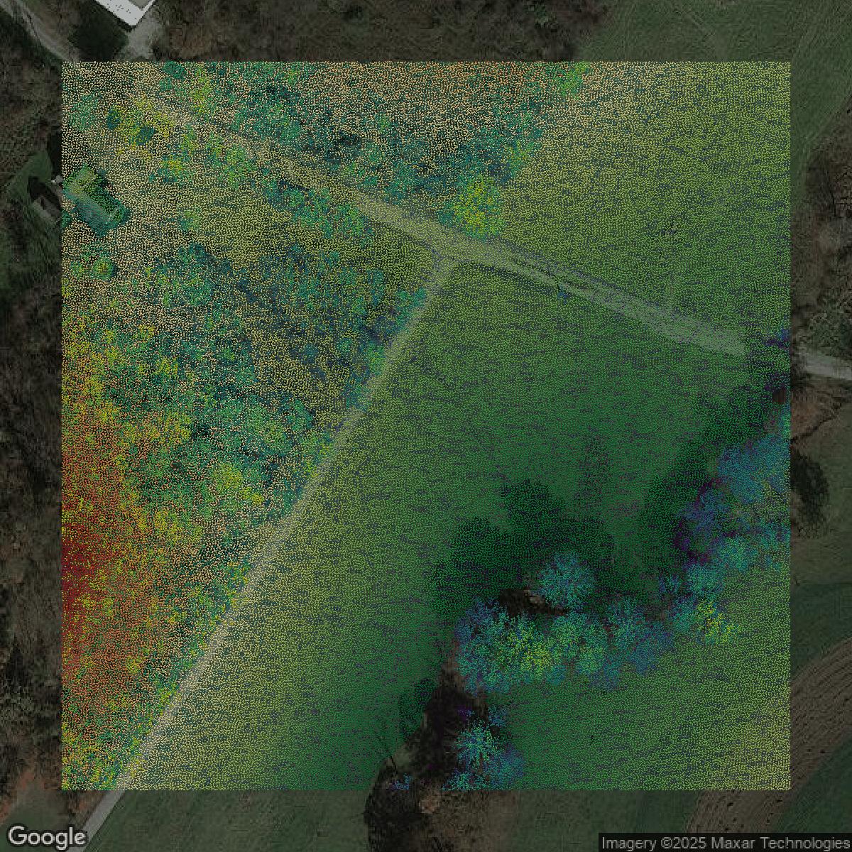 This image shows a LiDAR point cloud in Westmoreland County created using GIS data in Equator.