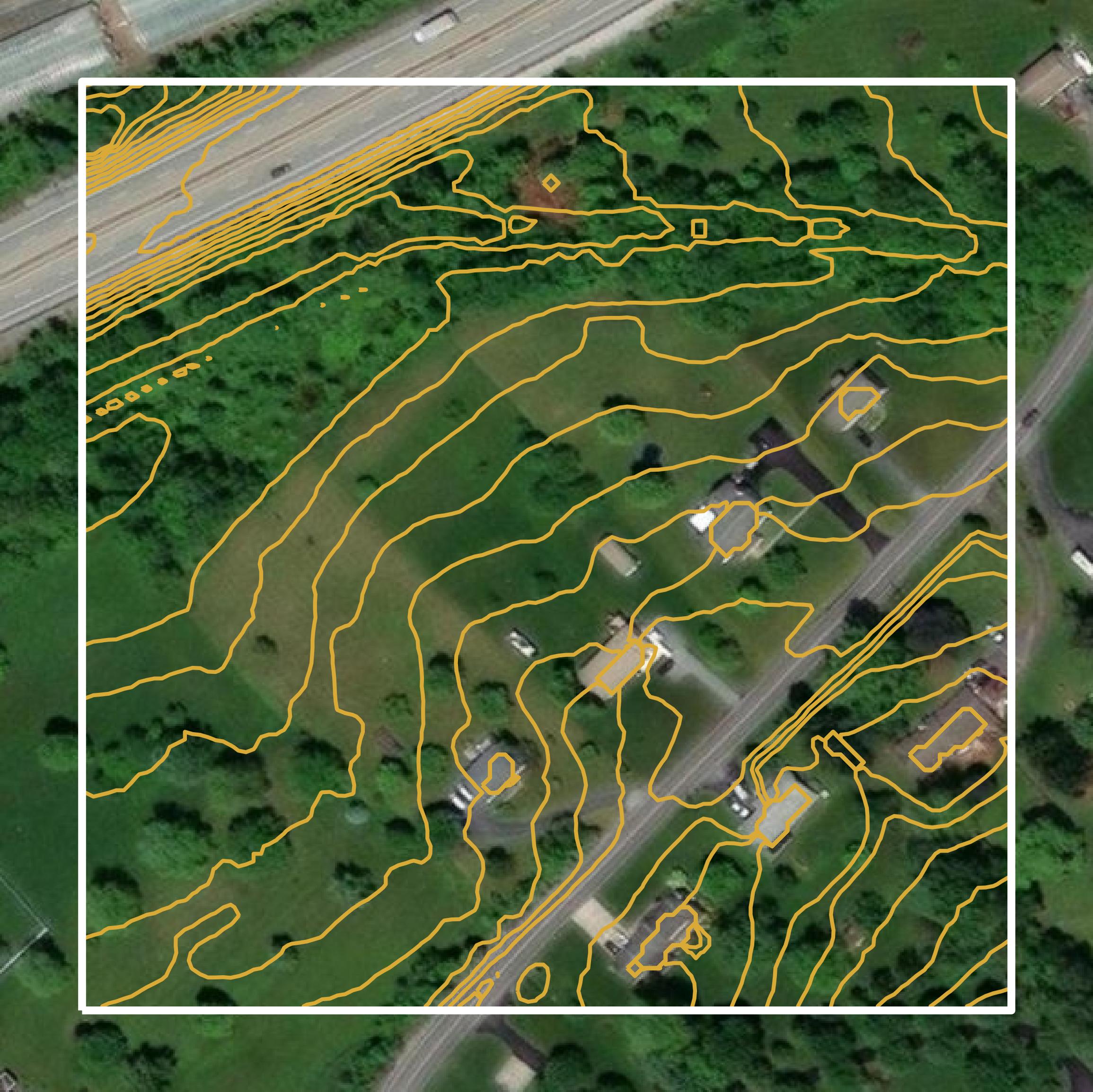 This image shows a contour map in York County created using GIS data in Equator.