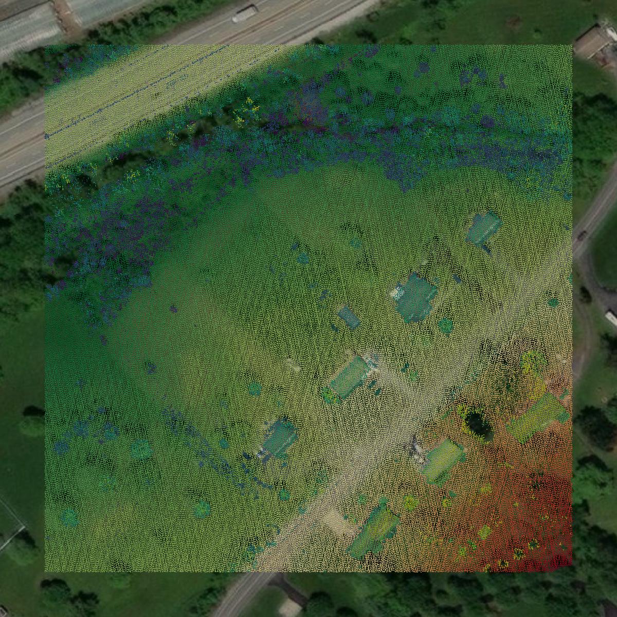 This image shows a LiDAR point cloud in York County created using GIS data in Equator.