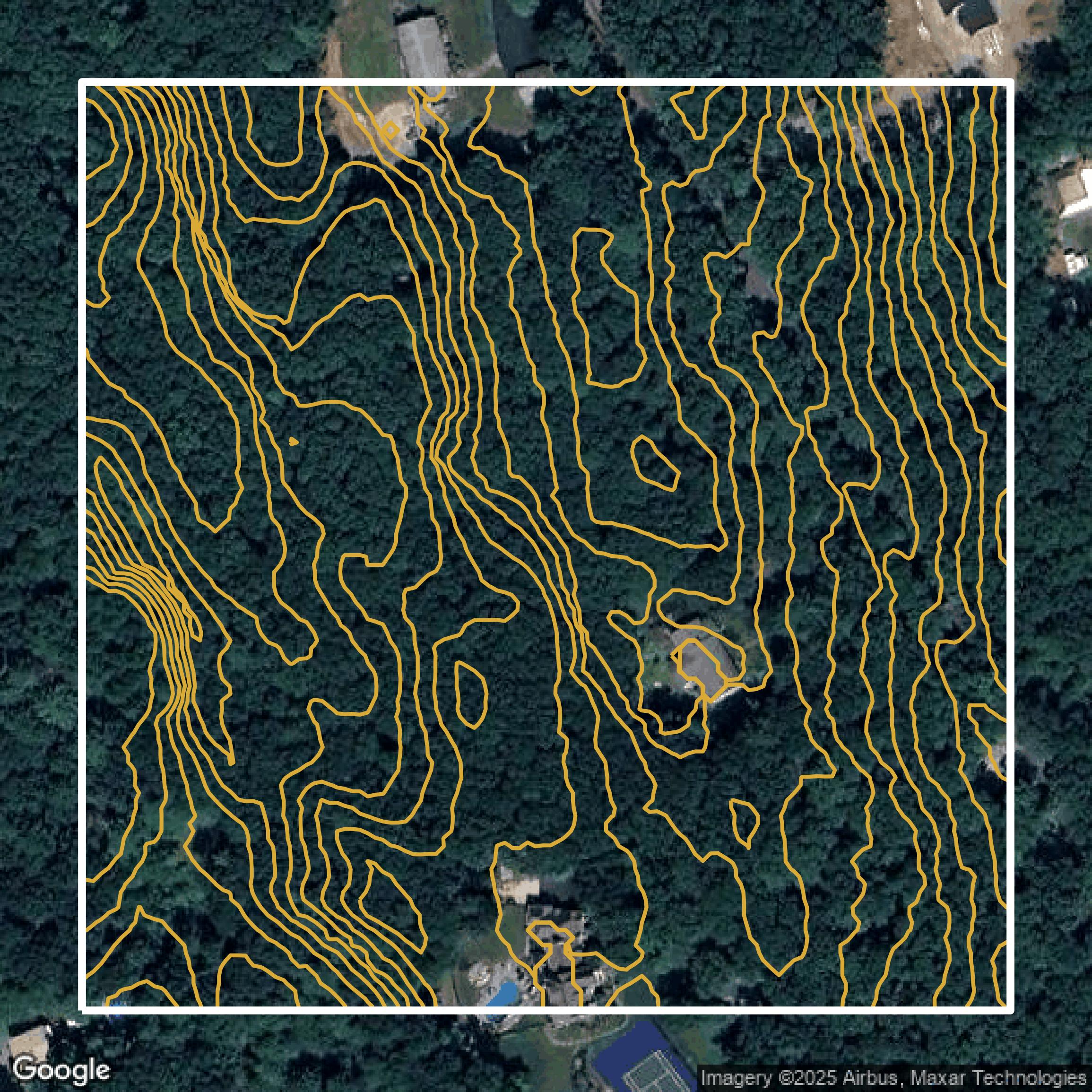 This image shows a contour map in Providence County created using GIS data in Equator.