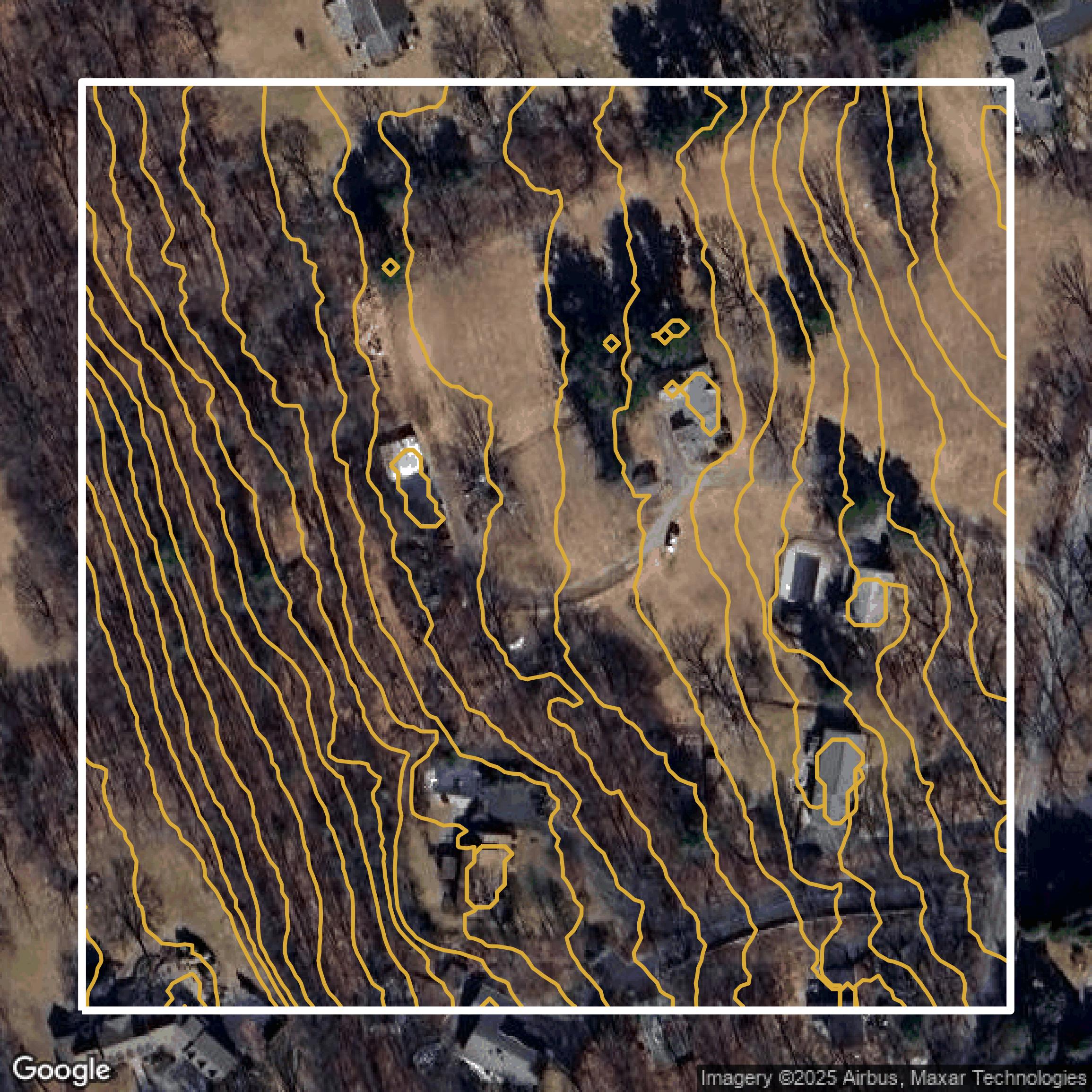 This image shows a contour map in Providence County created using GIS data in Equator.