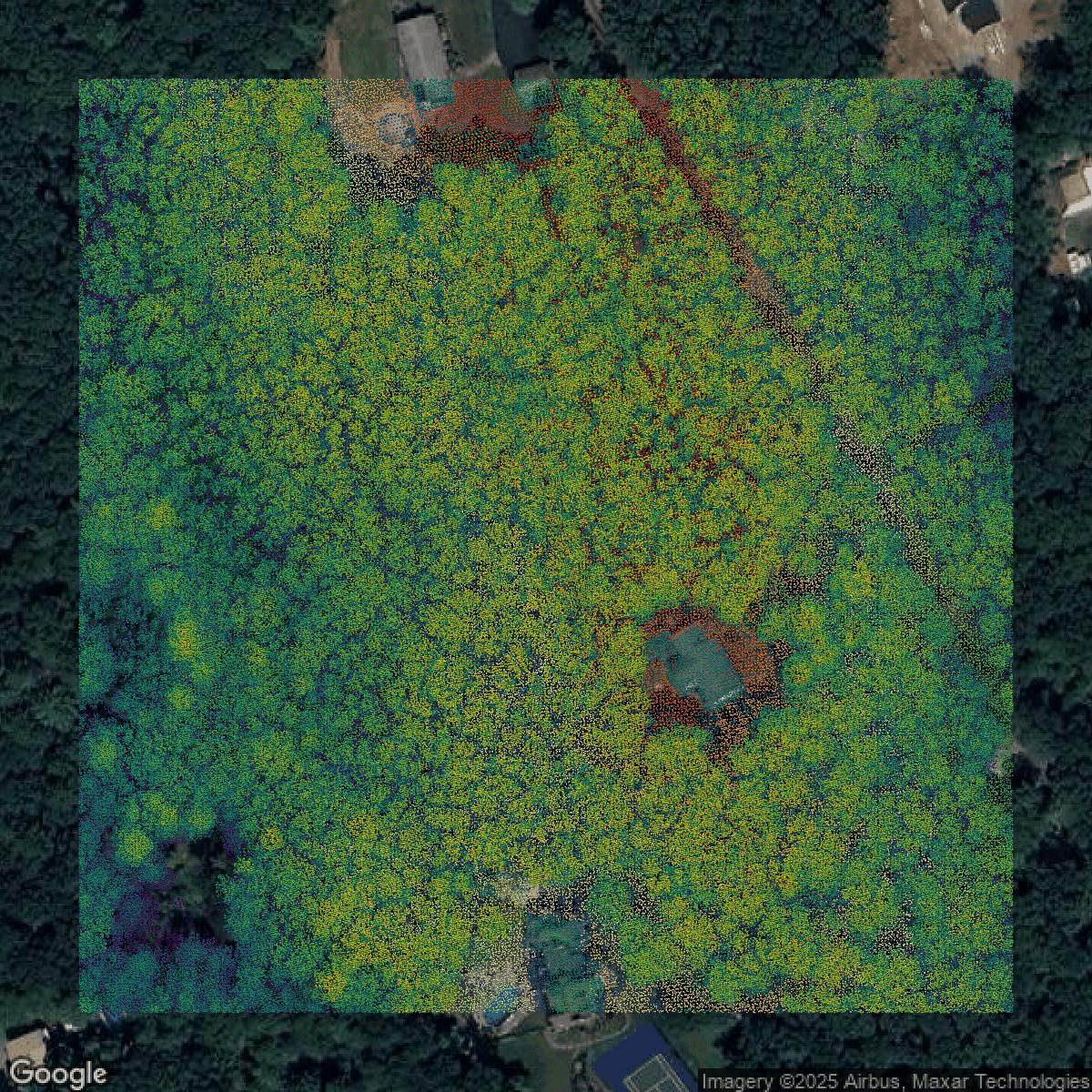 This image shows a LiDAR point cloud in Providence County created using GIS data in Equator.