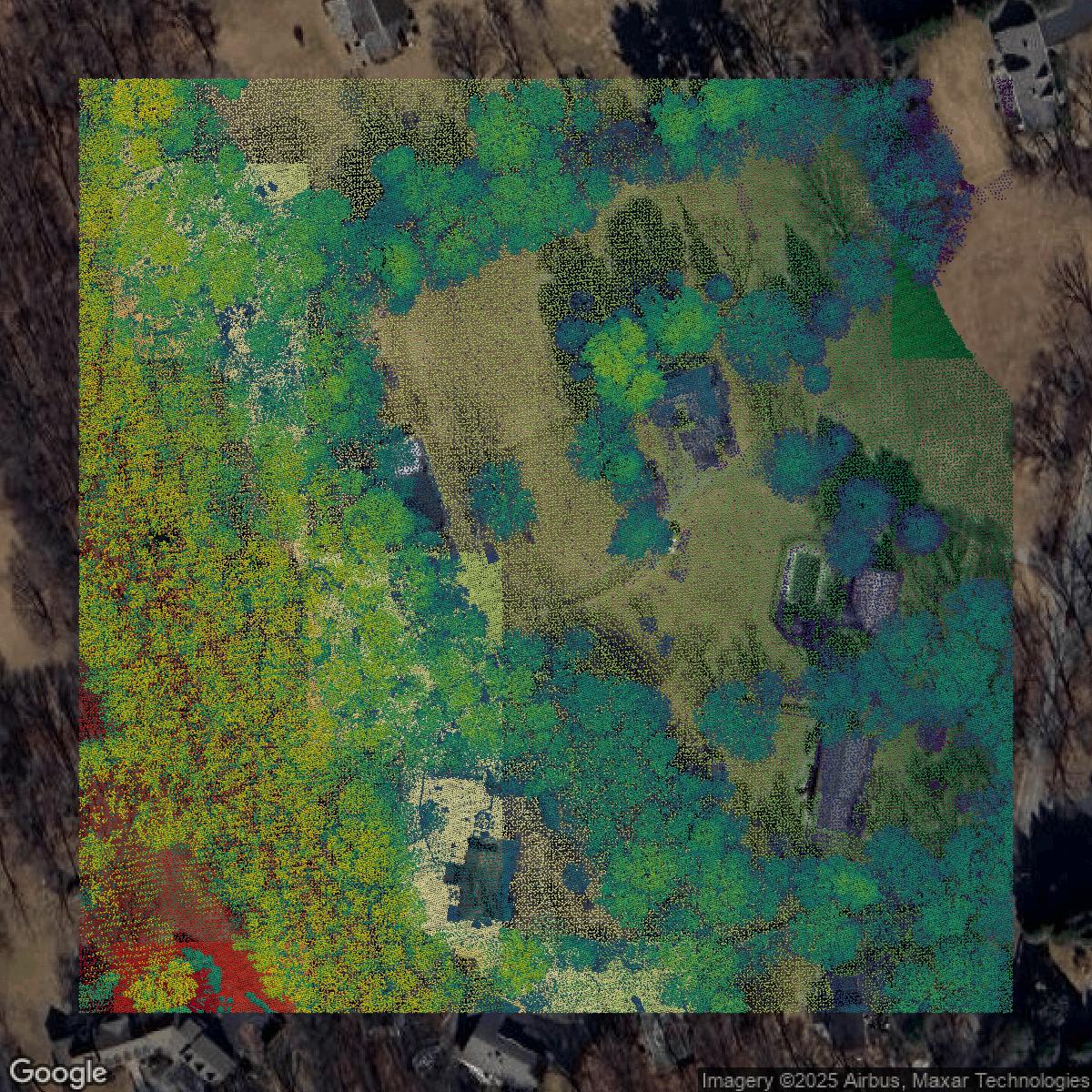 This image shows a LiDAR point cloud in Providence County created using GIS data in Equator.