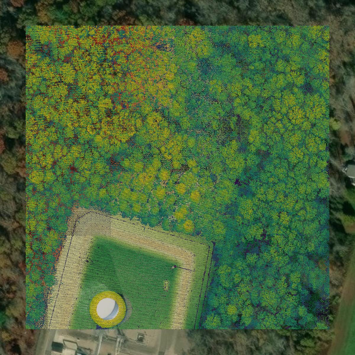 This image shows a LiDAR point cloud in Washington County created using GIS data in Equator.