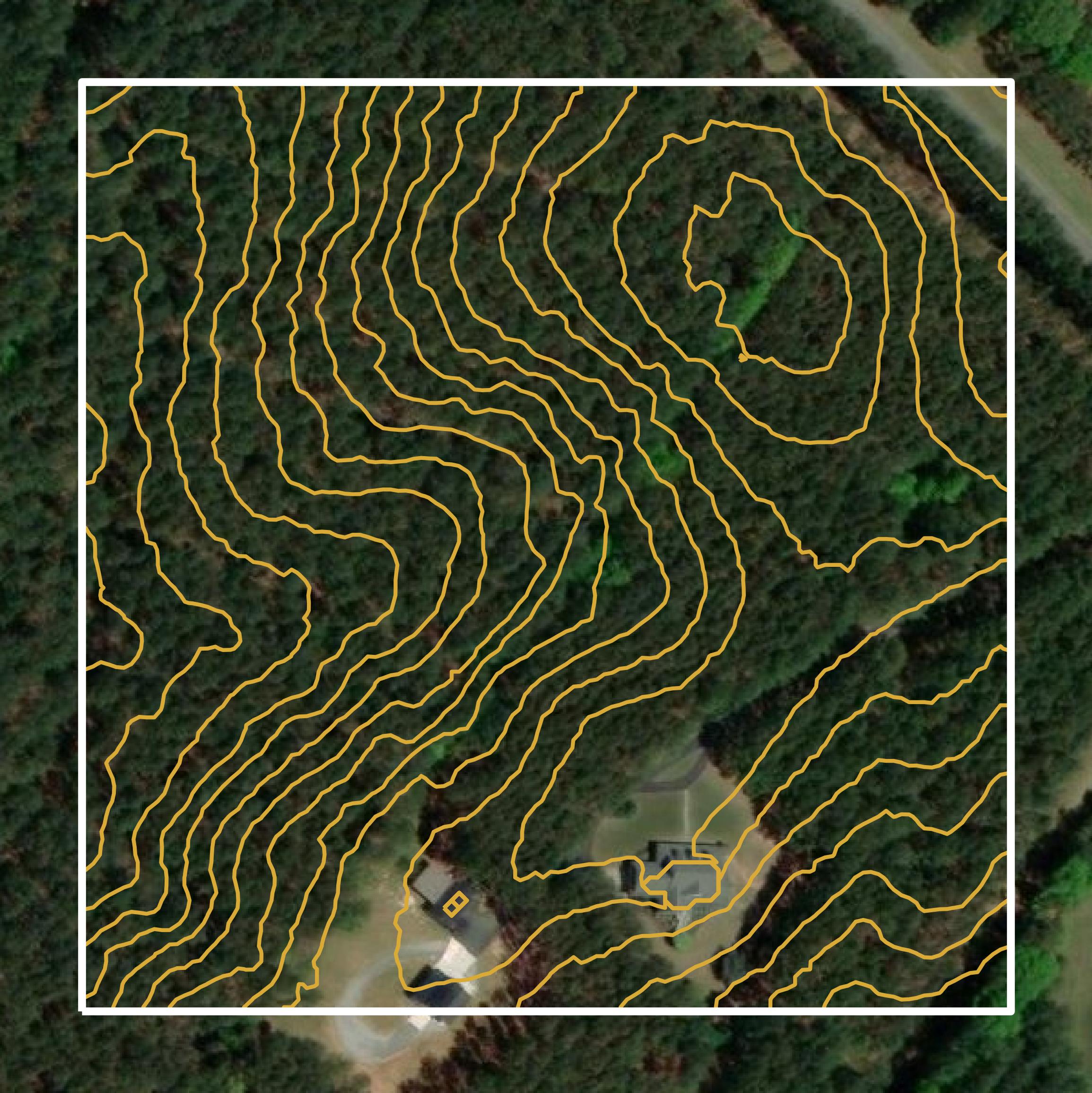This image shows a contour map in Abbeville County created using GIS data in Equator.