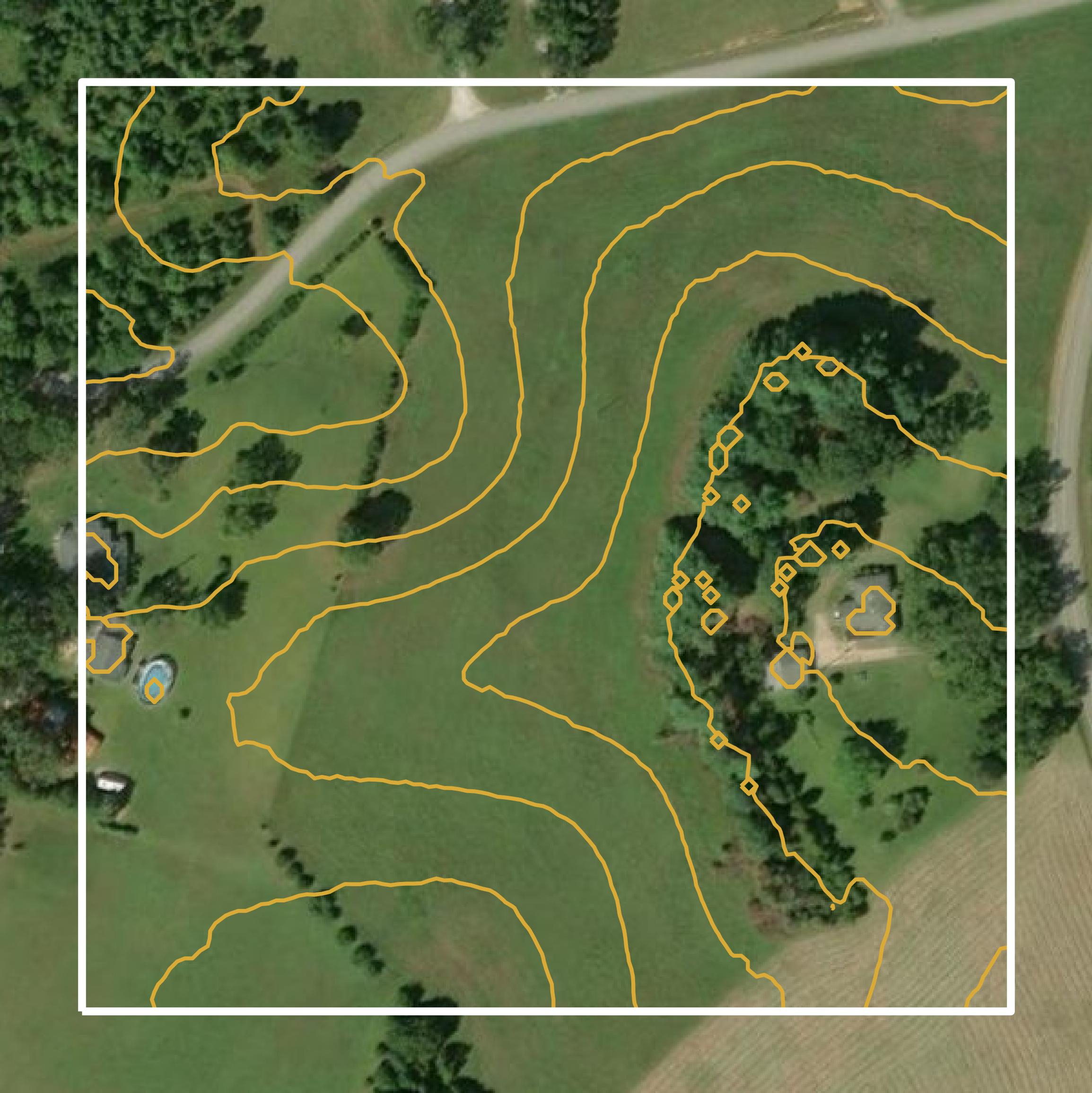 This image shows a contour map in Anderson County created using GIS data in Equator.