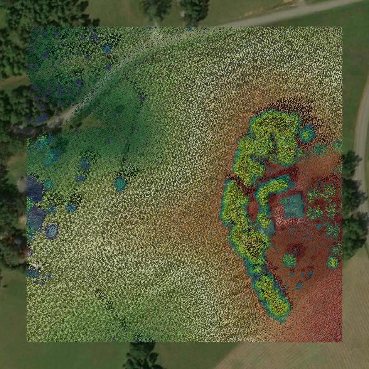 This image shows a LiDAR point cloud in Anderson County created using GIS data in Equator.
