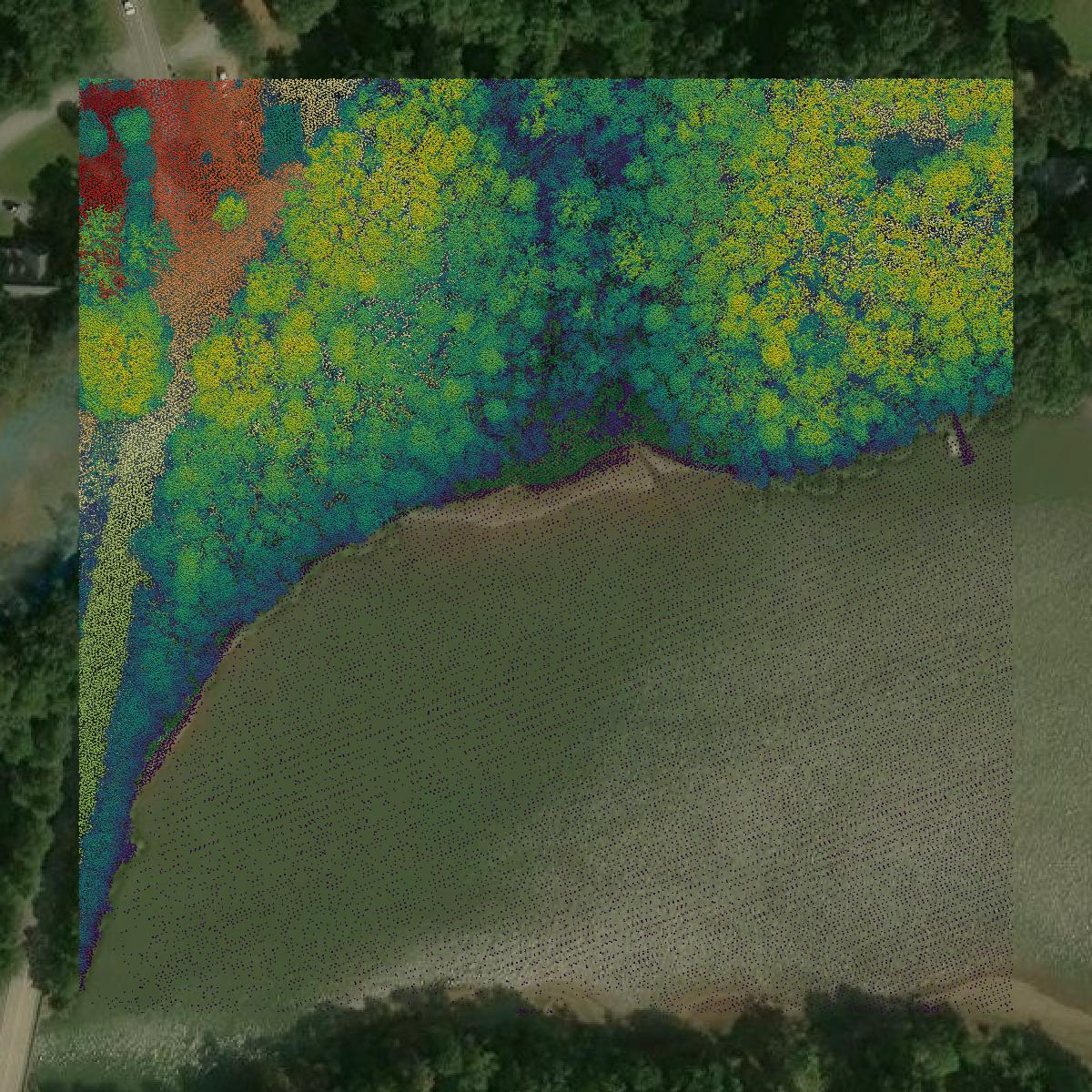This image shows a LiDAR point cloud in Anderson County created using GIS data in Equator.