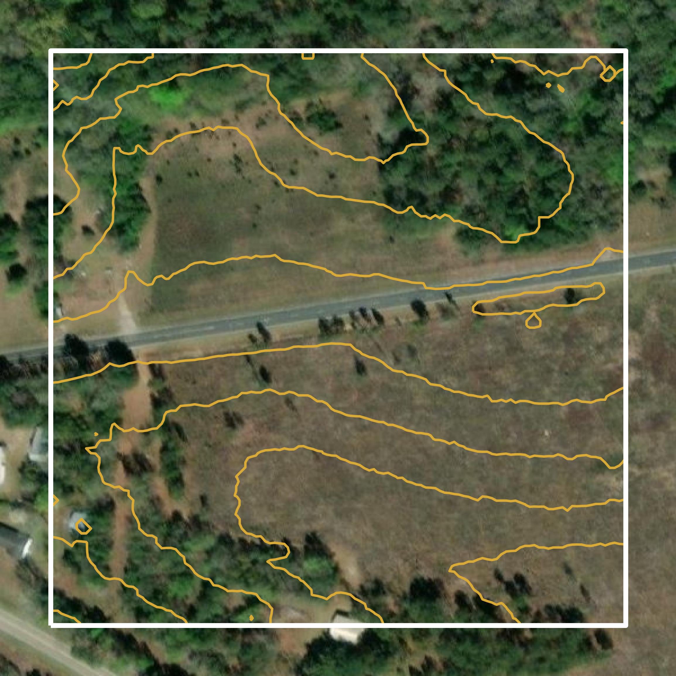 This image shows a contour map in Barnwell County created using GIS data in Equator.