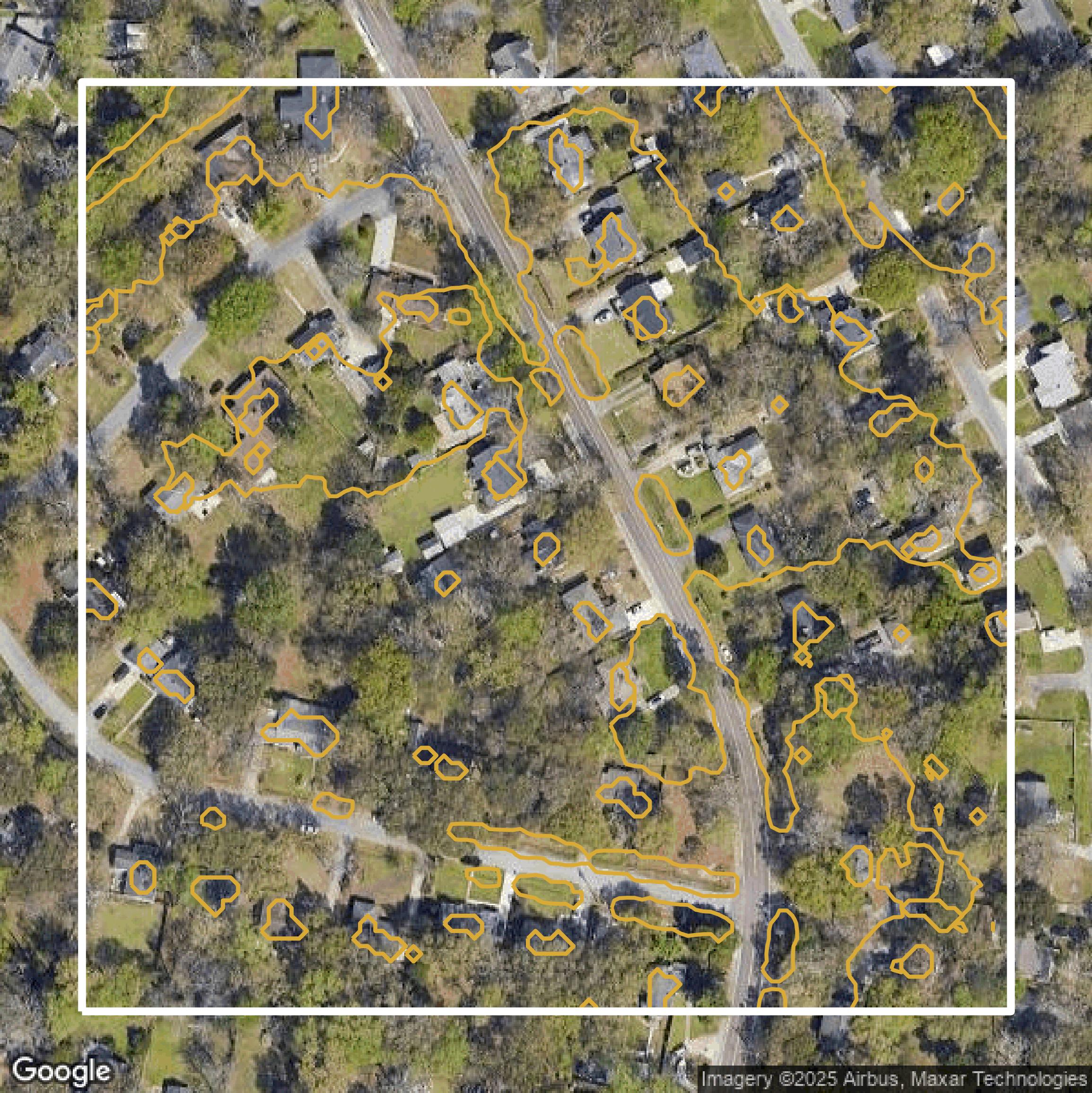 This image shows a contour map in Charleston County created using GIS data in Equator.