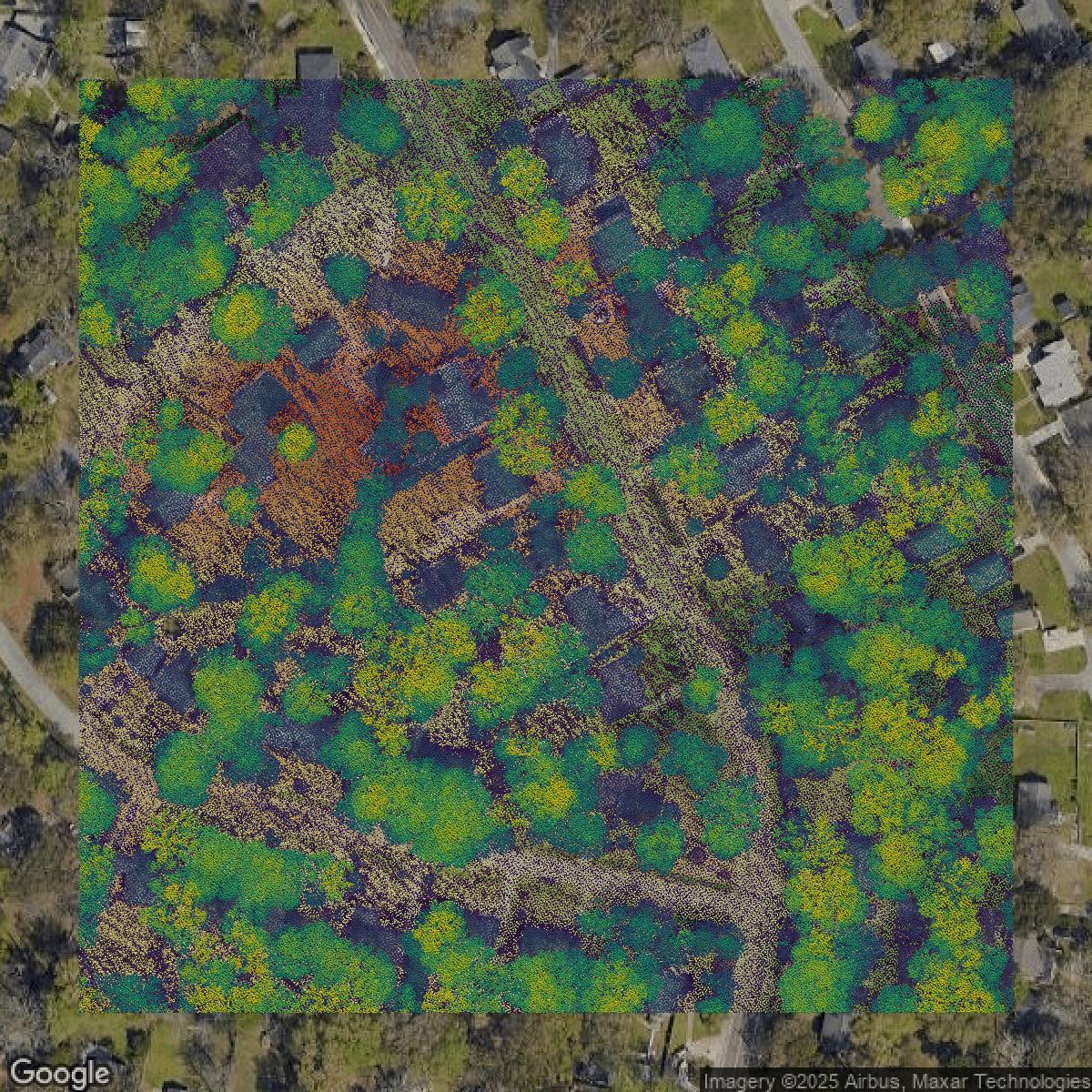 This image shows a LiDAR point cloud in Charleston County created using GIS data in Equator.
