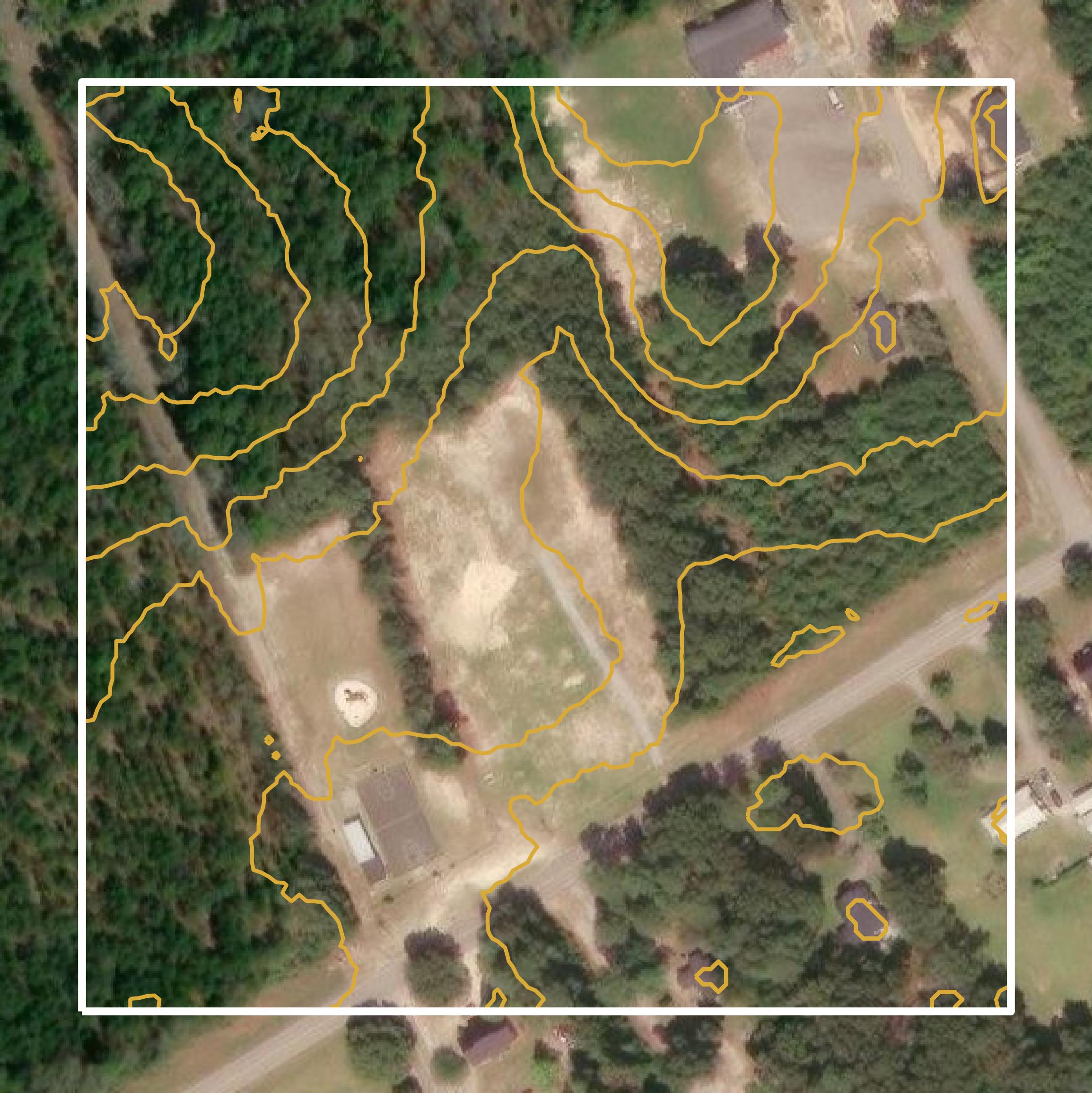 This image shows a contour map in Darlington County created using GIS data in Equator.