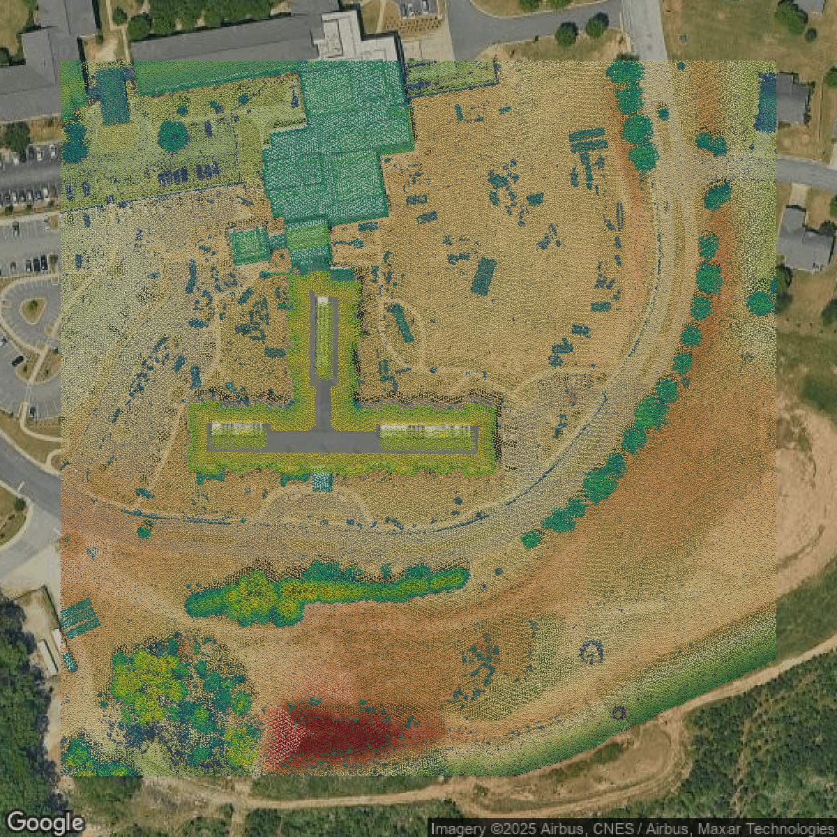 This image shows a LiDAR point cloud in Greenville County created using GIS data in Equator.