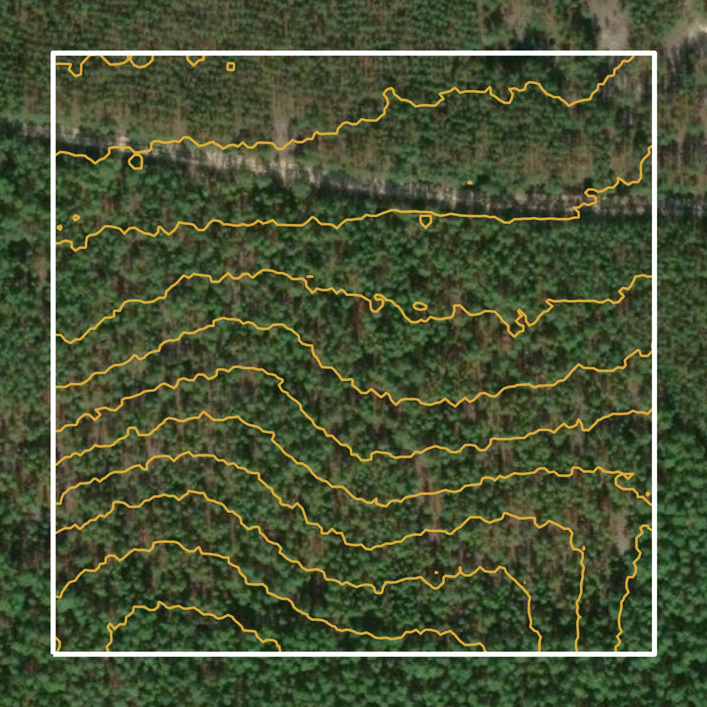 This image shows a contour map in Kershaw County created using GIS data in Equator.