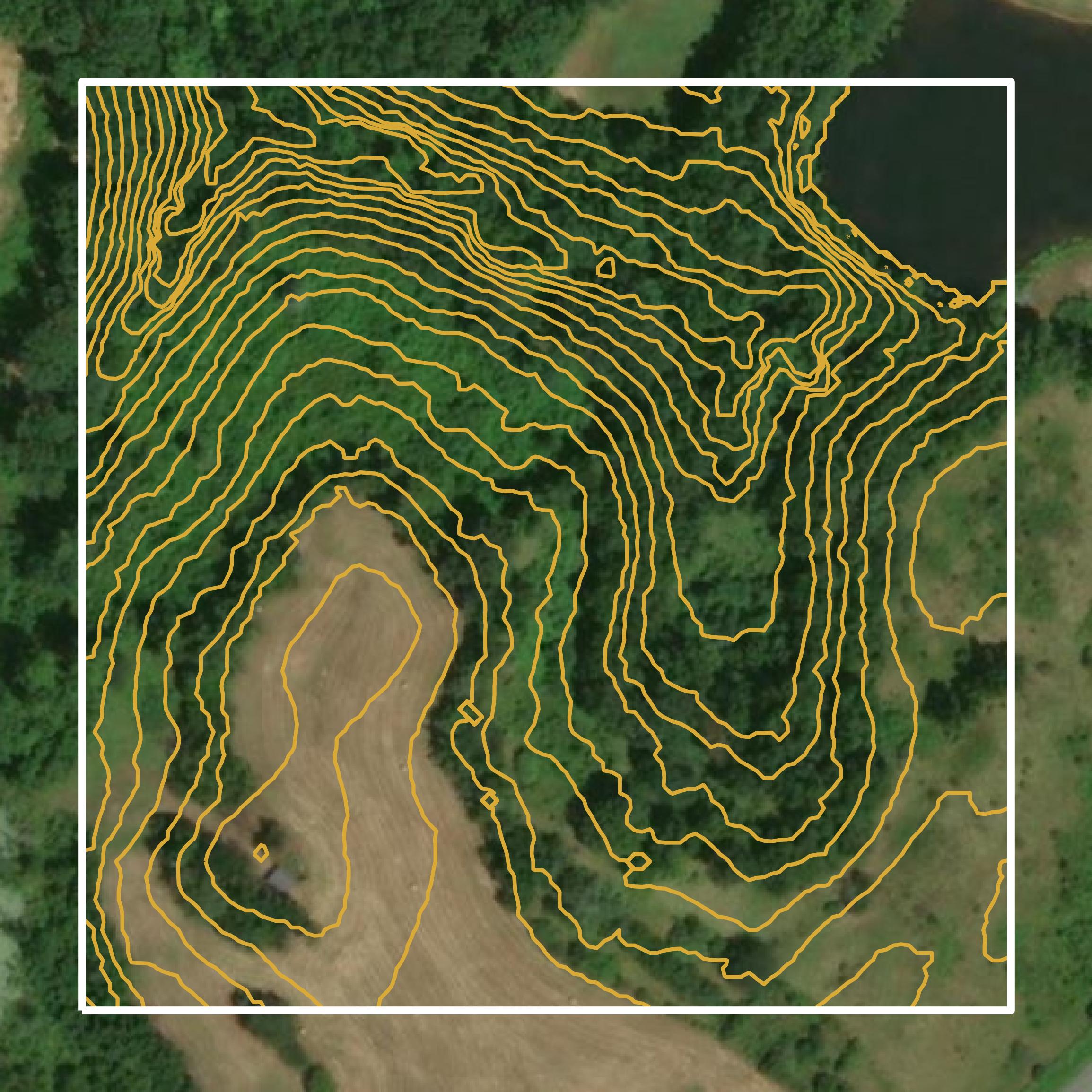 This image shows a contour map in Kershaw County created using GIS data in Equator.